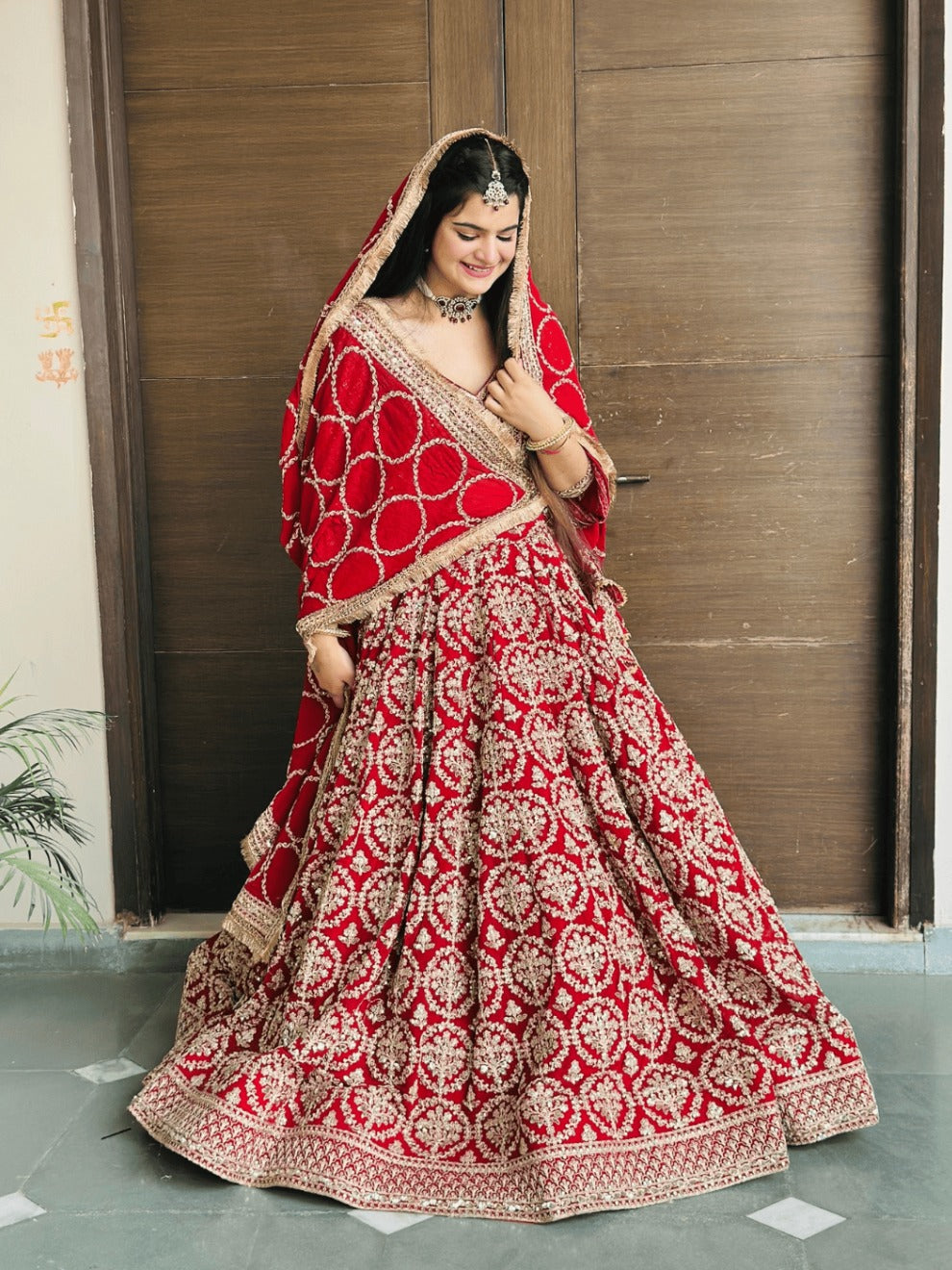 Red Zari Embroidered Lehenga | Radhika Boutique