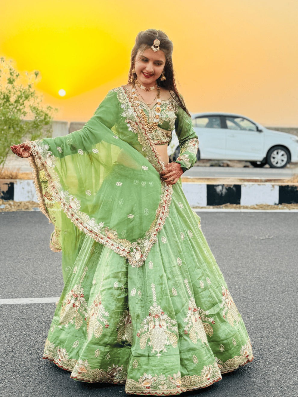 Green Embroidered Designer Lehenga | Radhika Boutique