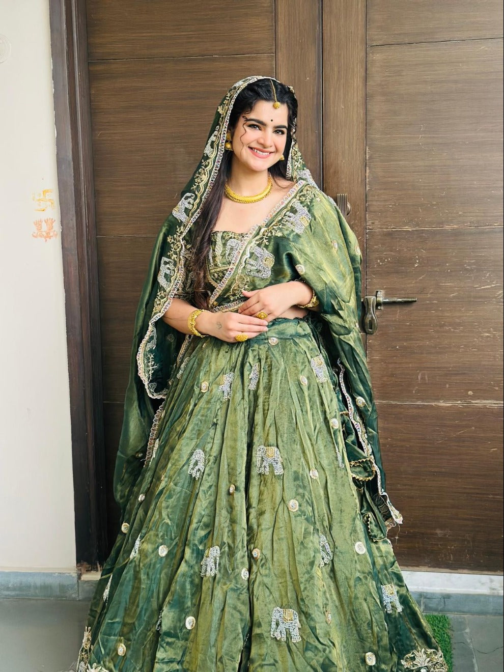 Olive Green Designer Handwork Lehenga | Radhika Boutique