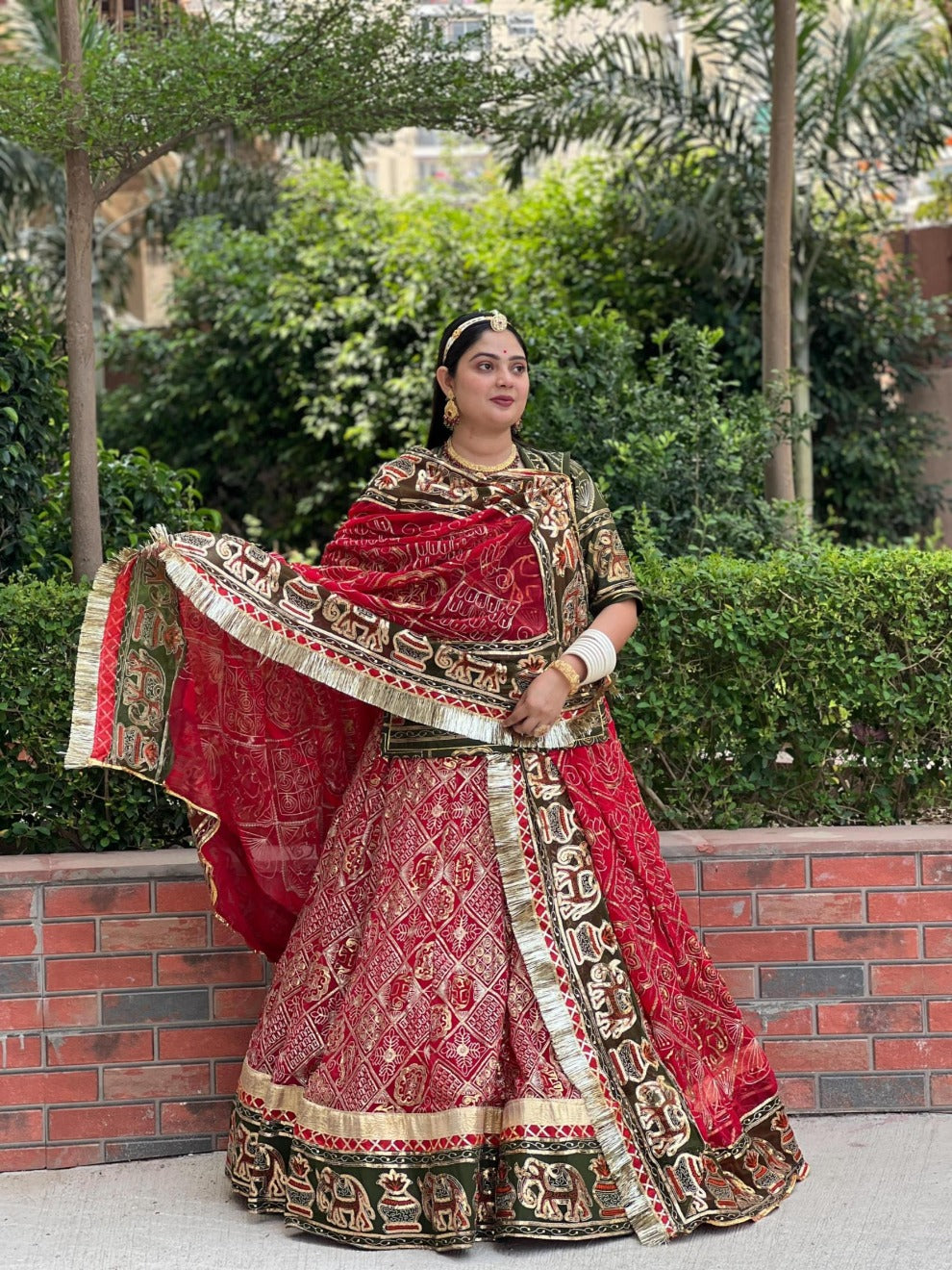 Red Heritage Elephant Work Lehenga | Radhika Boutique