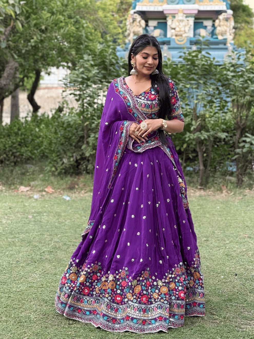 Purple Floral Embroidered Lehenga | Radhika Boutique