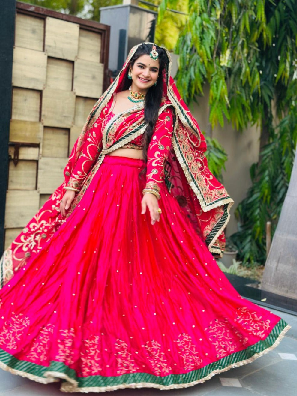 Red Heavy Work Flair Lehenga | Radhika Boutique