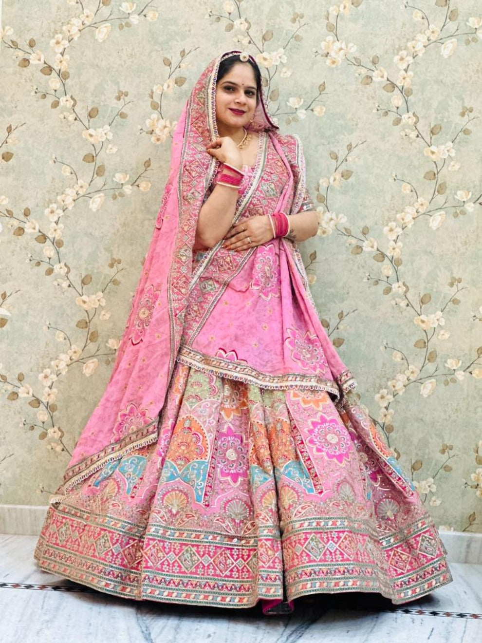 Pink Multi-Work Flair Lehenga | Radhika Boutique