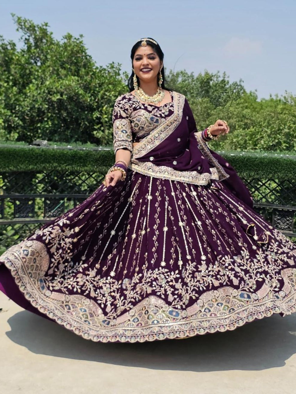 Plum Heavy Embroidered Flair Lehenga | Radhika Boutique