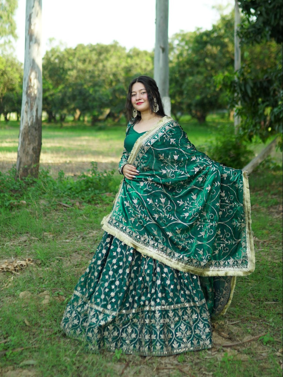 Hand Work  Full Flair Lehenga in Emerald Green | Radhika Boutique