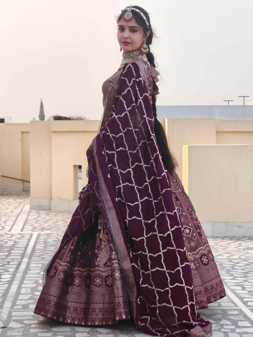 Vintage Maroon Zari Weave Lehenga | Radhika Boutique