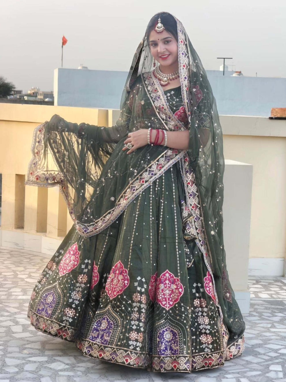 Emerald Bridal Embroidered Lehenga | Radhika Boutique