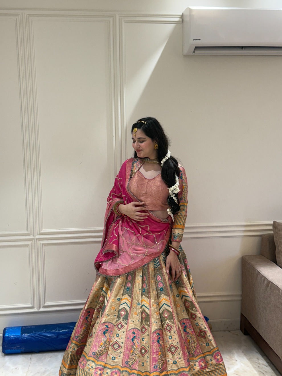 Heritage Pastel Print Lehenga | Radhika Boutique Design