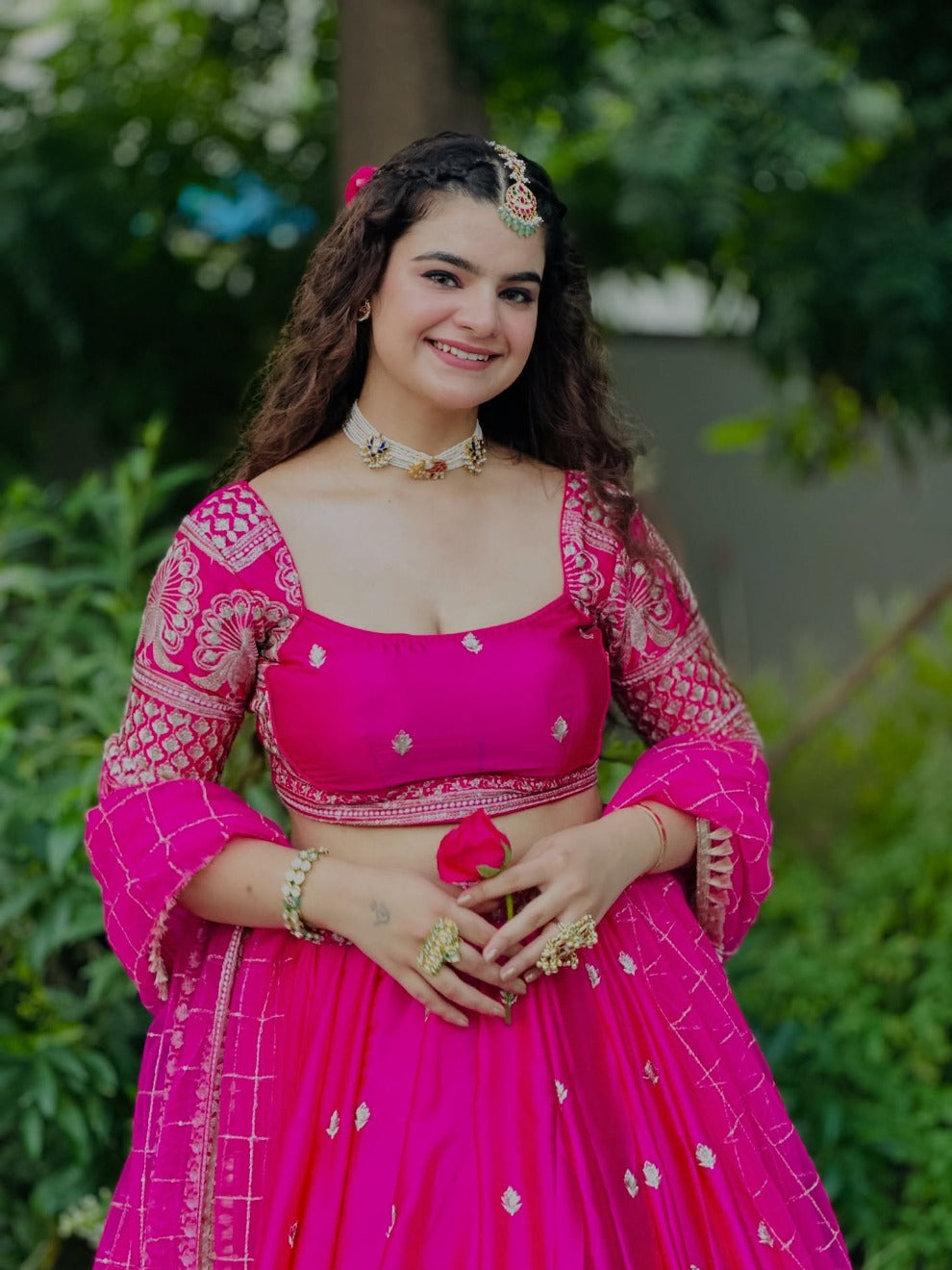 Radhika Boutique Pink Festive Mirrorwork Lehenga | New Arrival