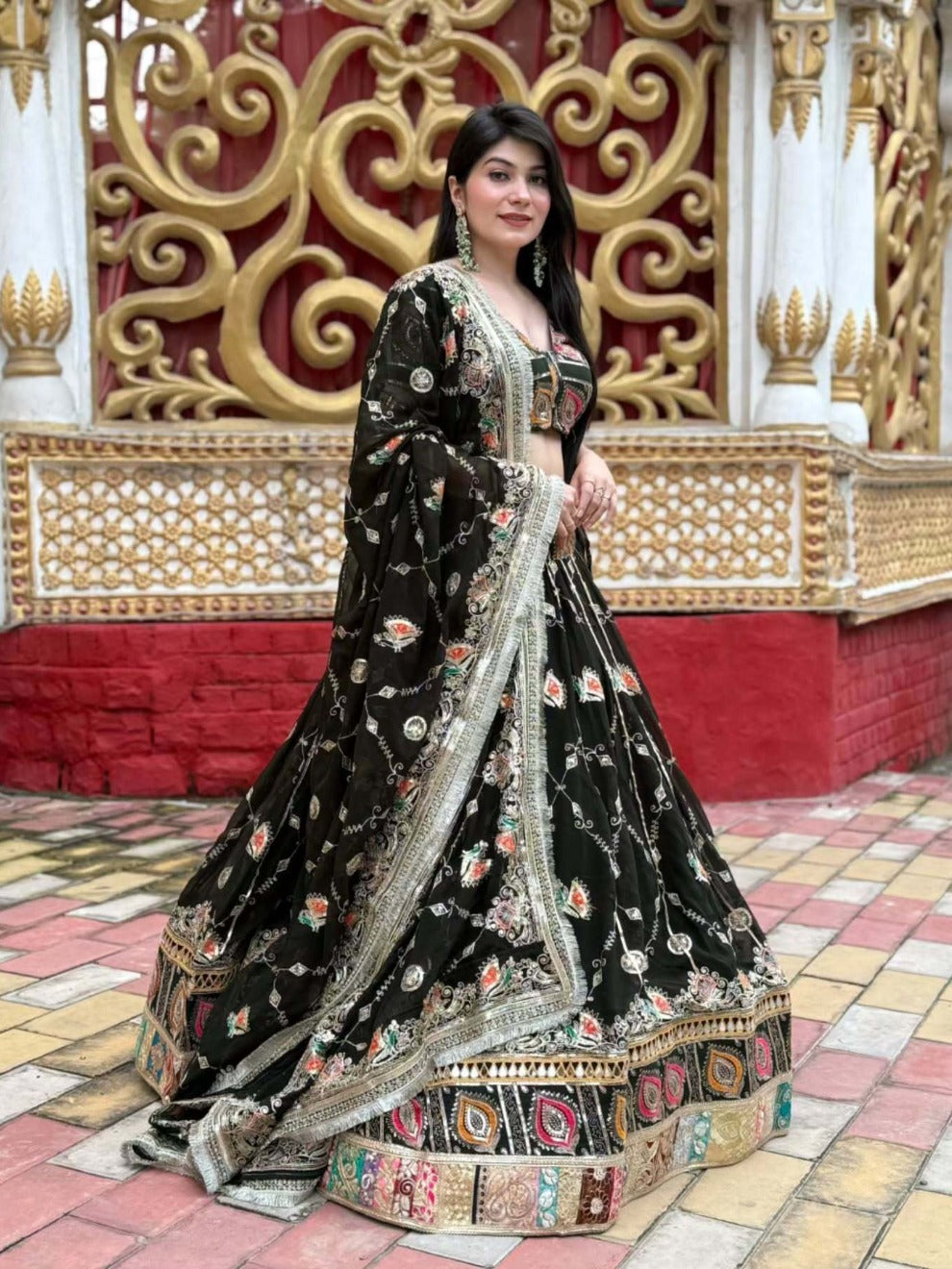 Midnight Heritage Velvet Lehenga | Radhika Boutique