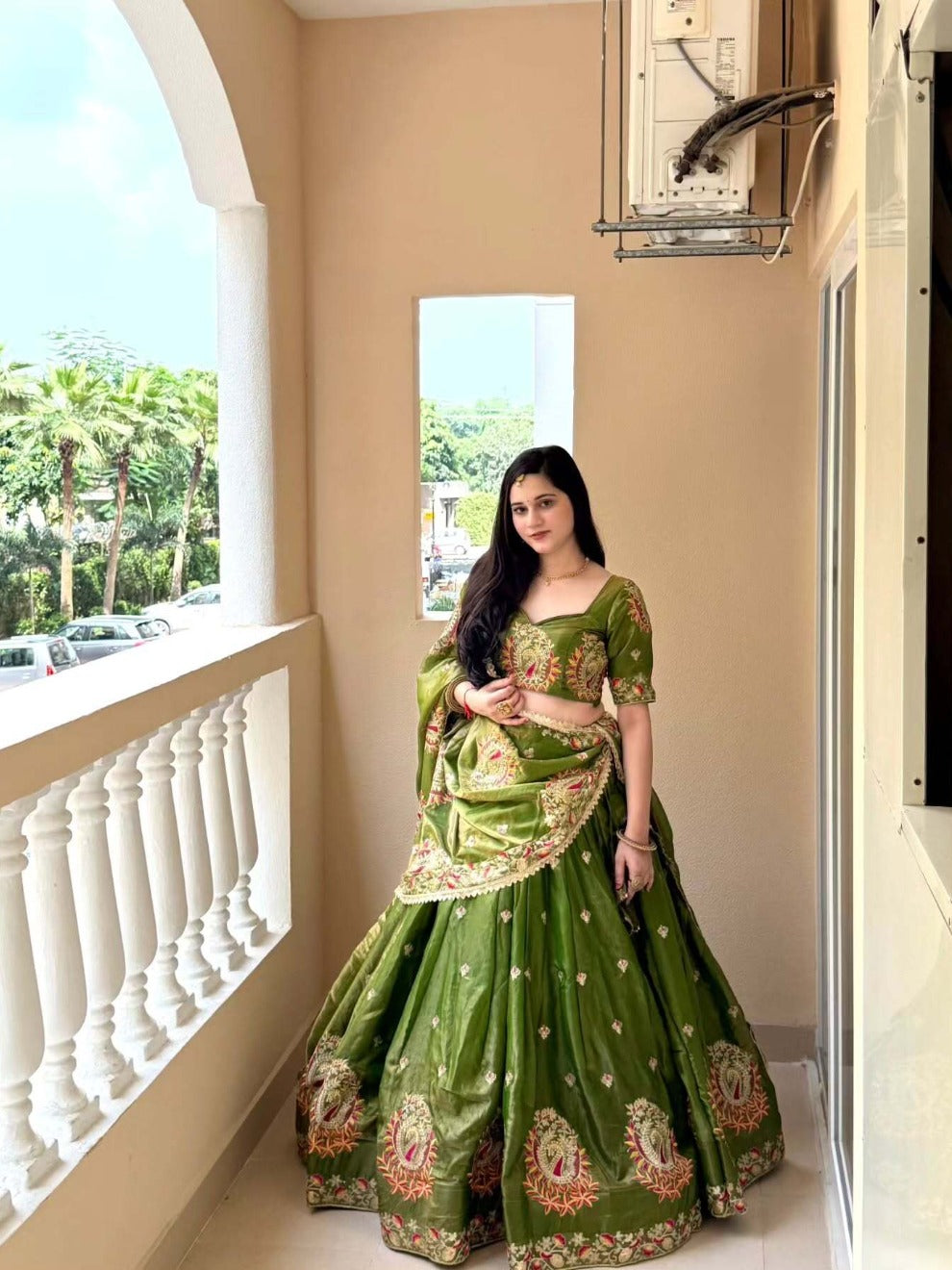 Emerald Rajwadi Embroidered Lehenga | Radhika Boutique