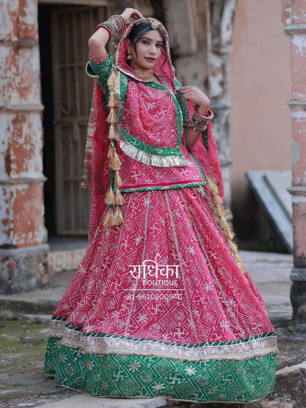 Radhika Boutique Pink Rajasthani Bridal Lehenga | Handcrafted