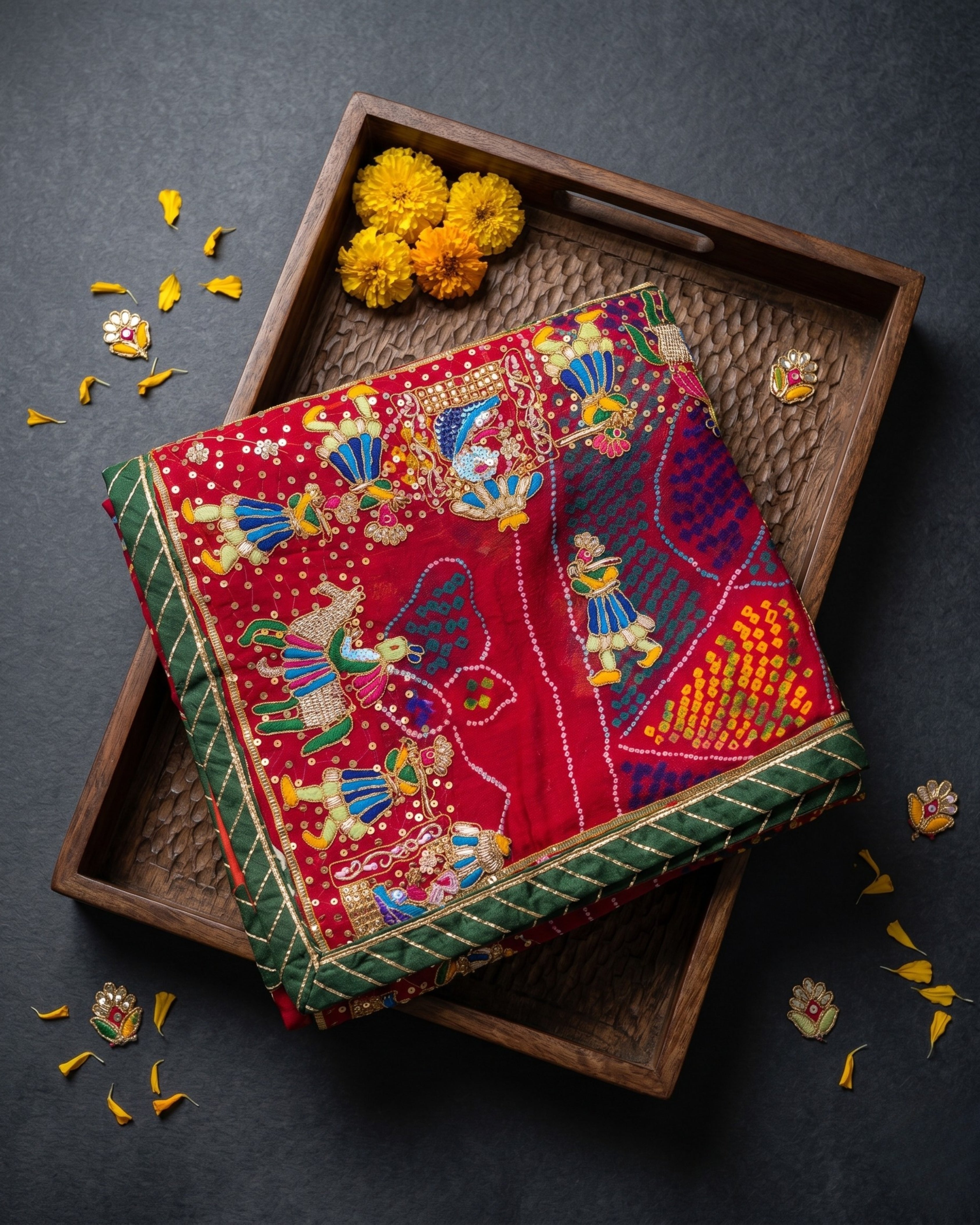 Jardosi Chunri Red Designer | Pure Shekhawati Bandhej Dupatta with Hand Embroidery