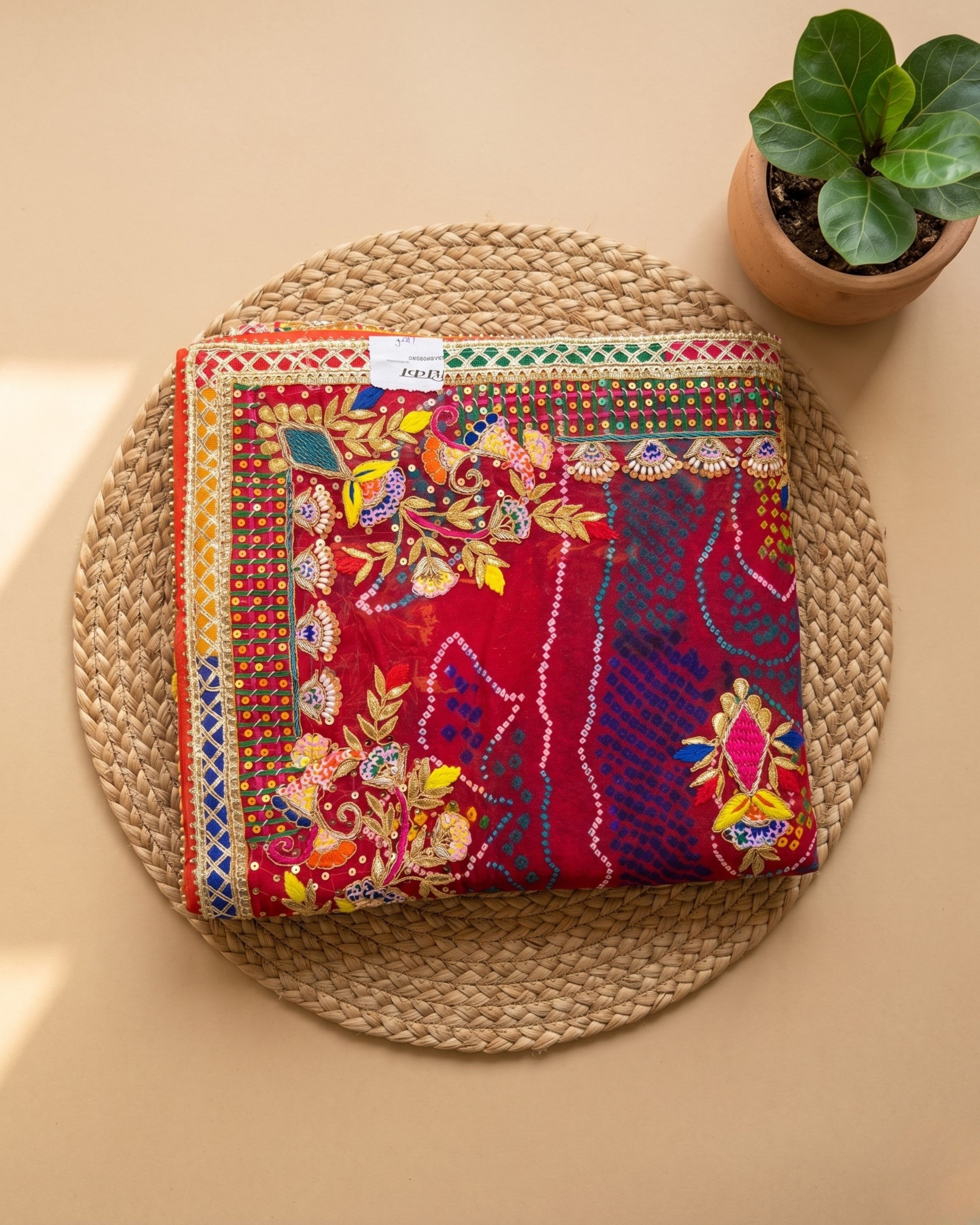 Jardosi Chunri Red Traditional | Shekhawati Bandhej Dupatta with Rich Border Work