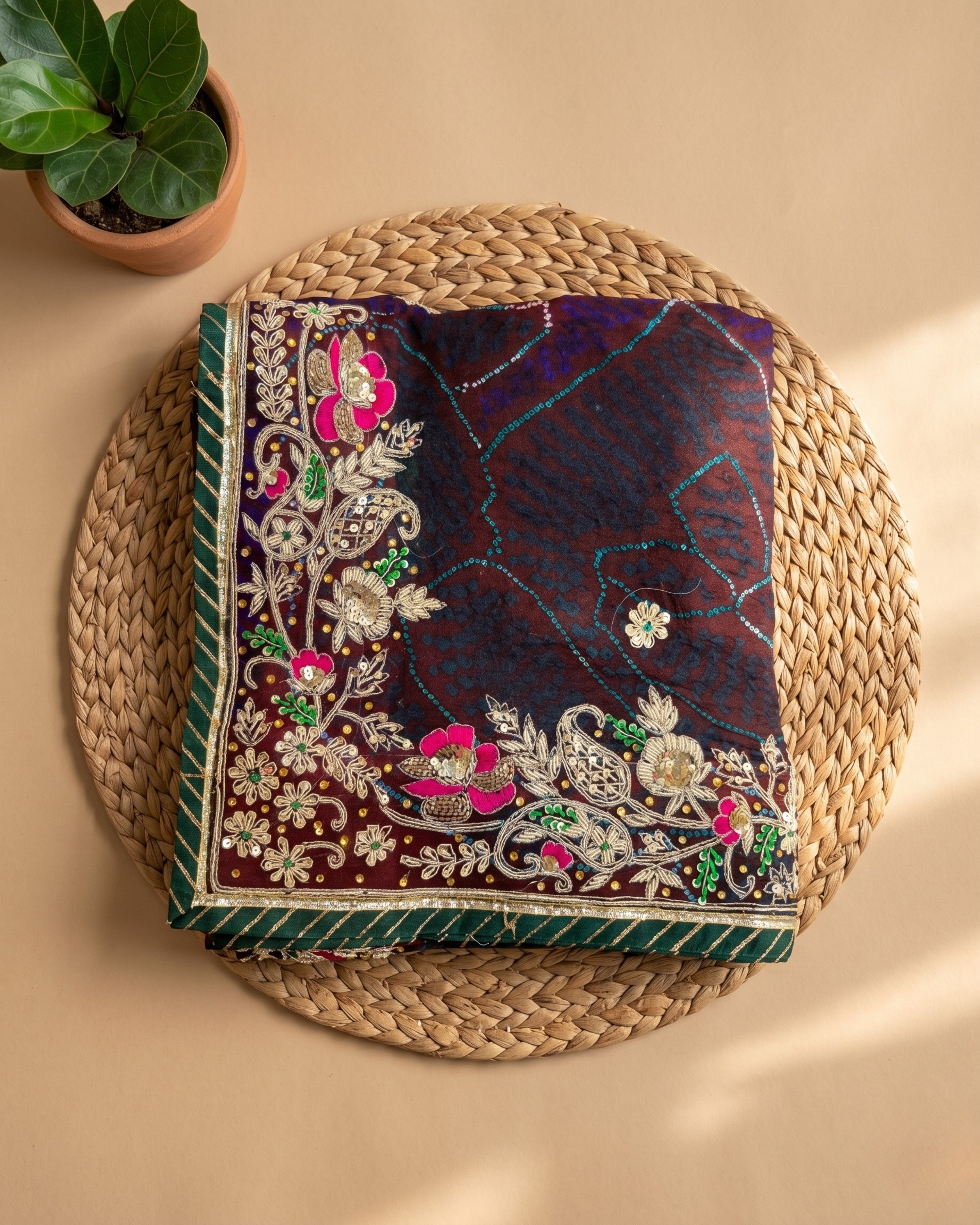 Wine Maroon Jardozi Chunri | Pure Ojariya Shekhawati Bandhej
