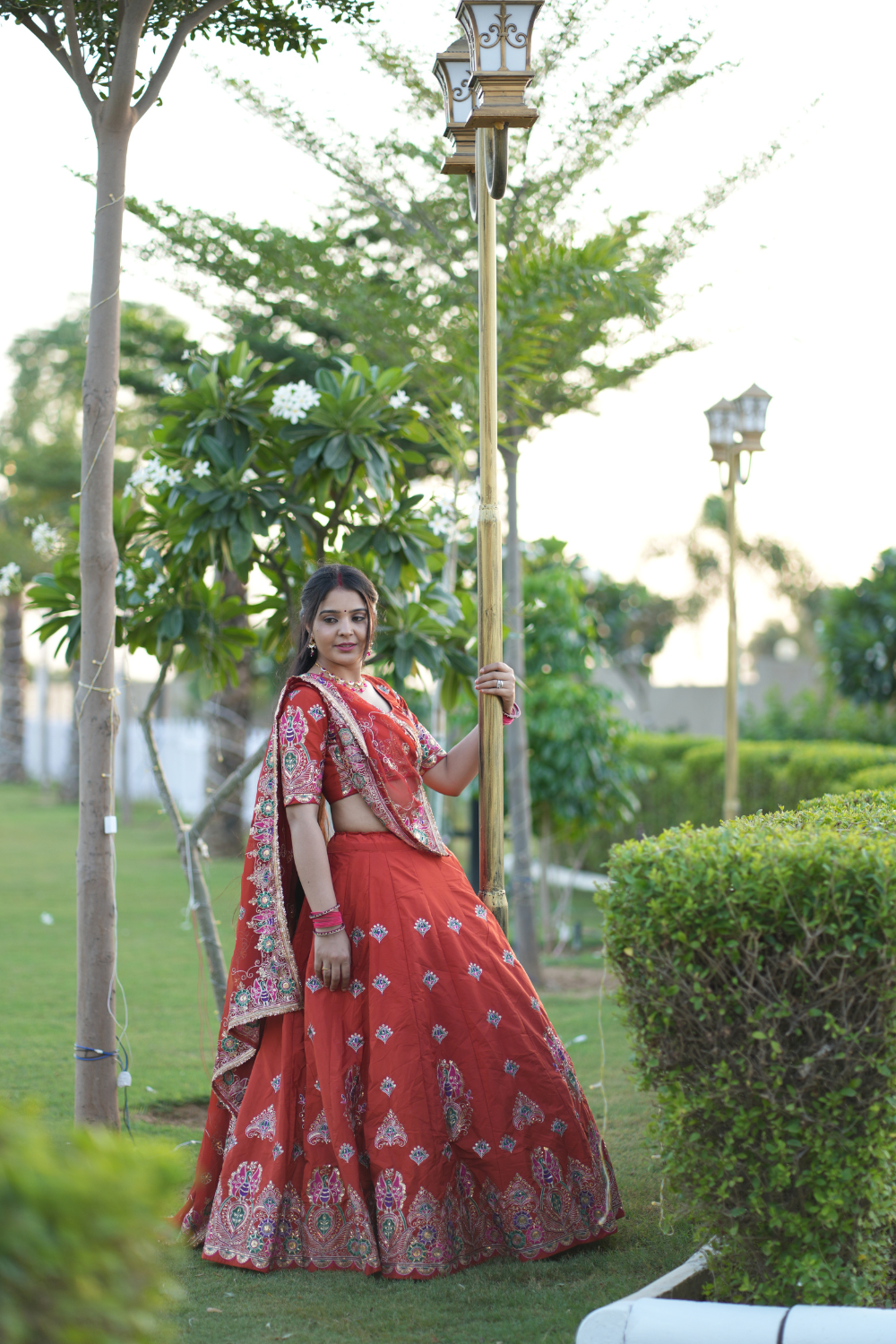 Rust Red Embroidered Traditional Lehenga Choli with Dupatta