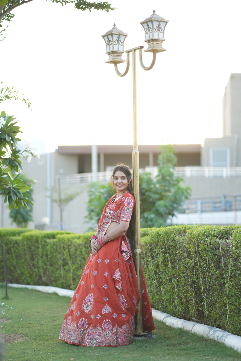 Rust Red Embroidered Traditional Lehenga Choli with Dupatta
