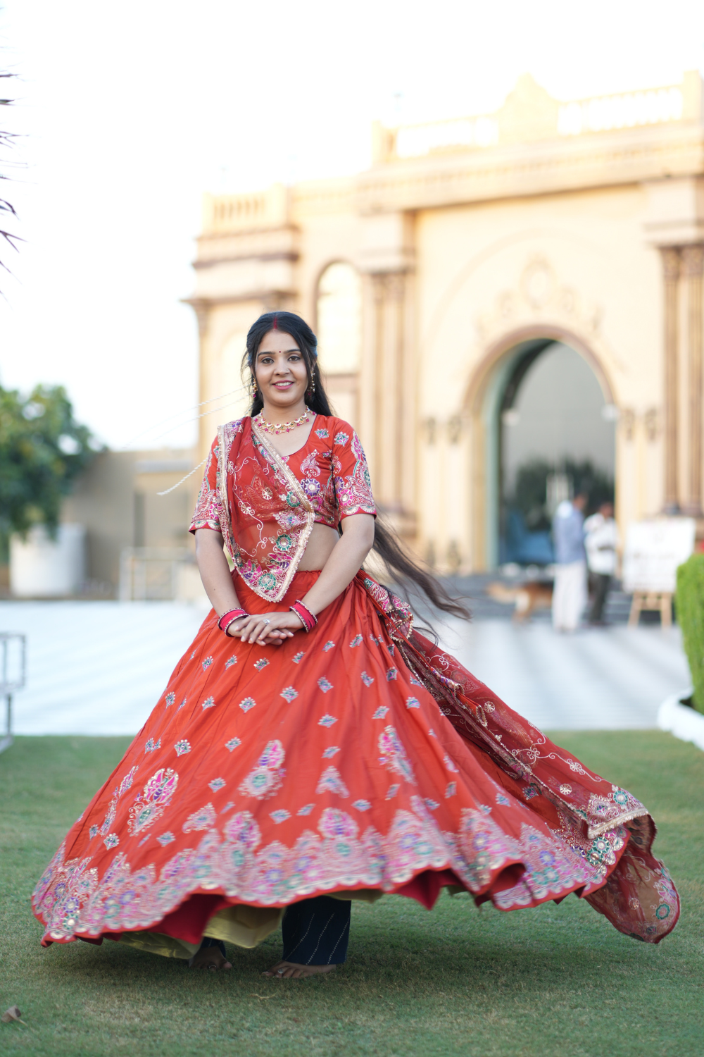 Rust Red Embroidered Traditional Lehenga Choli with Dupatta