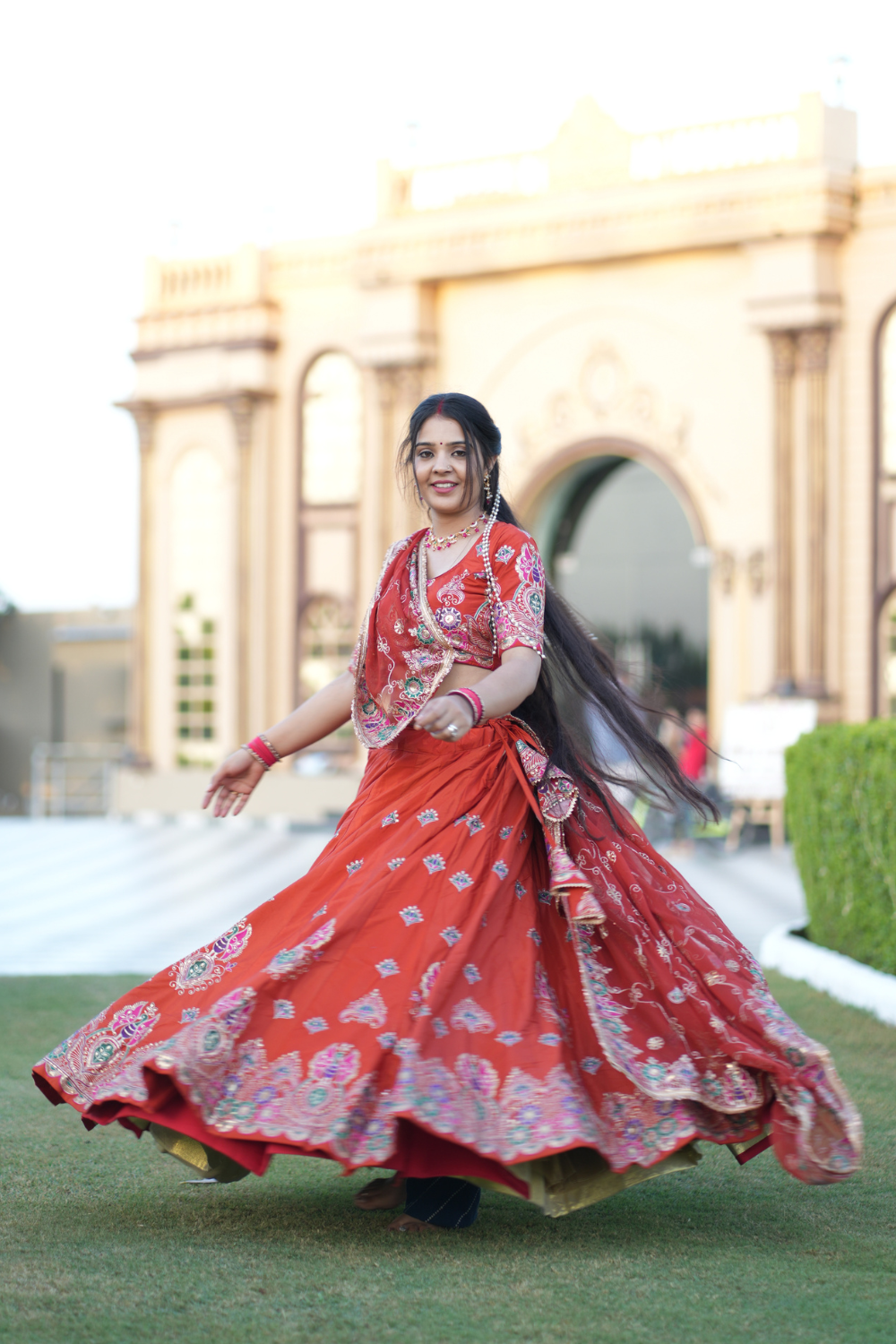 Rust Red Embroidered Traditional Lehenga Choli with Dupatta