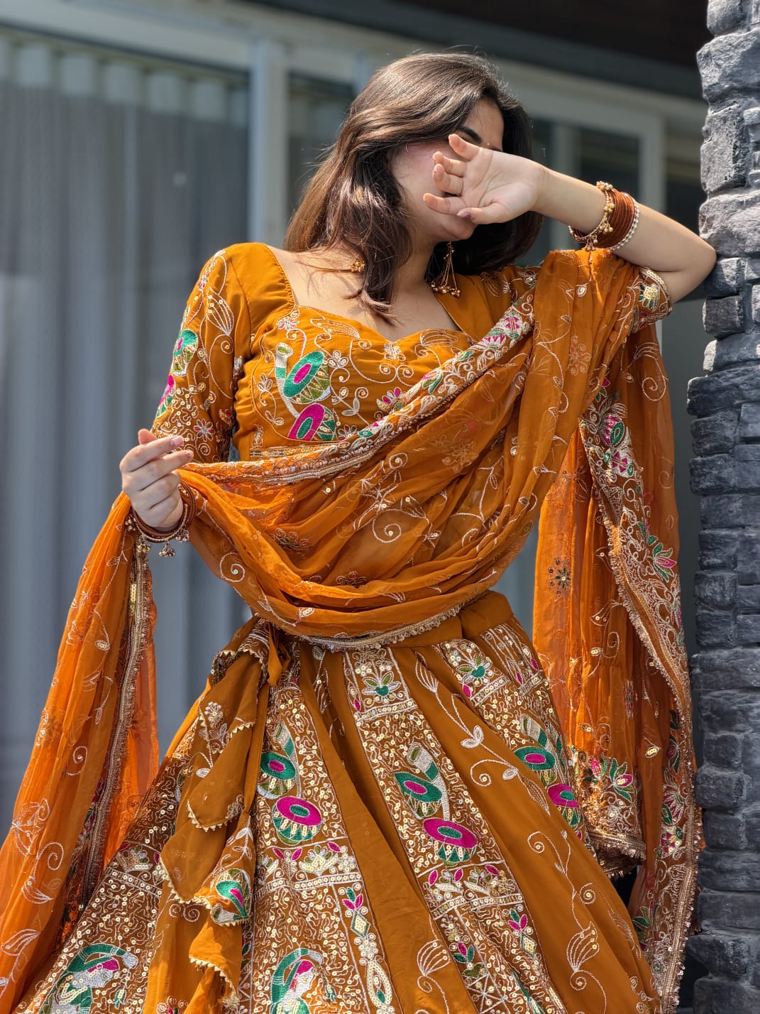 Bindani | Vintage Lahenga With Full Gher With Heavy Cane Cane