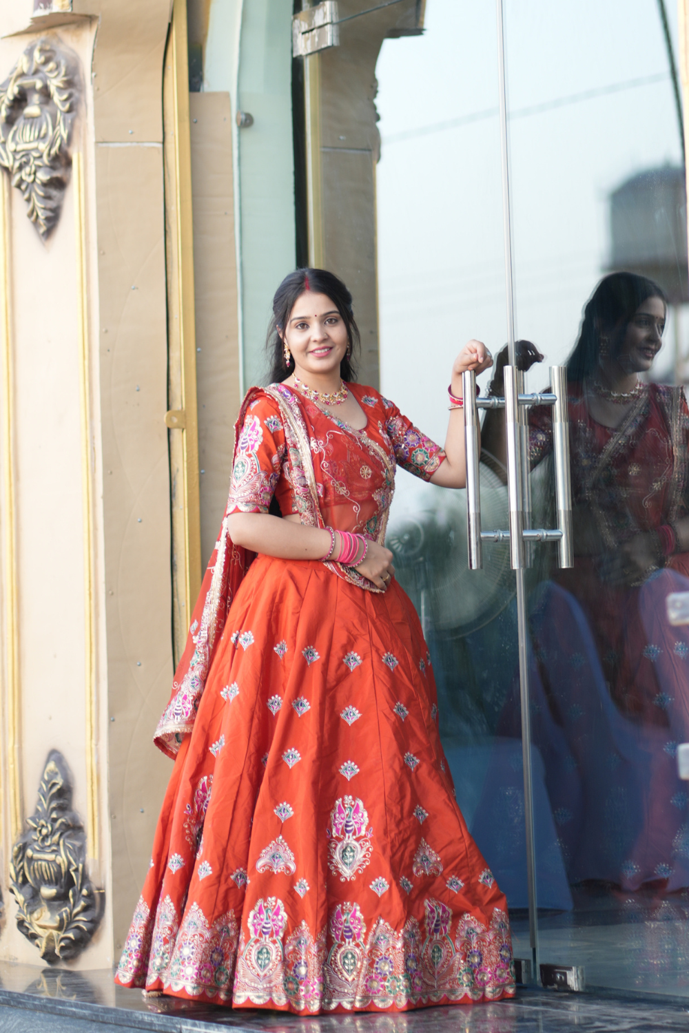Rust Red Embroidered Traditional Lehenga Choli with Dupatta
