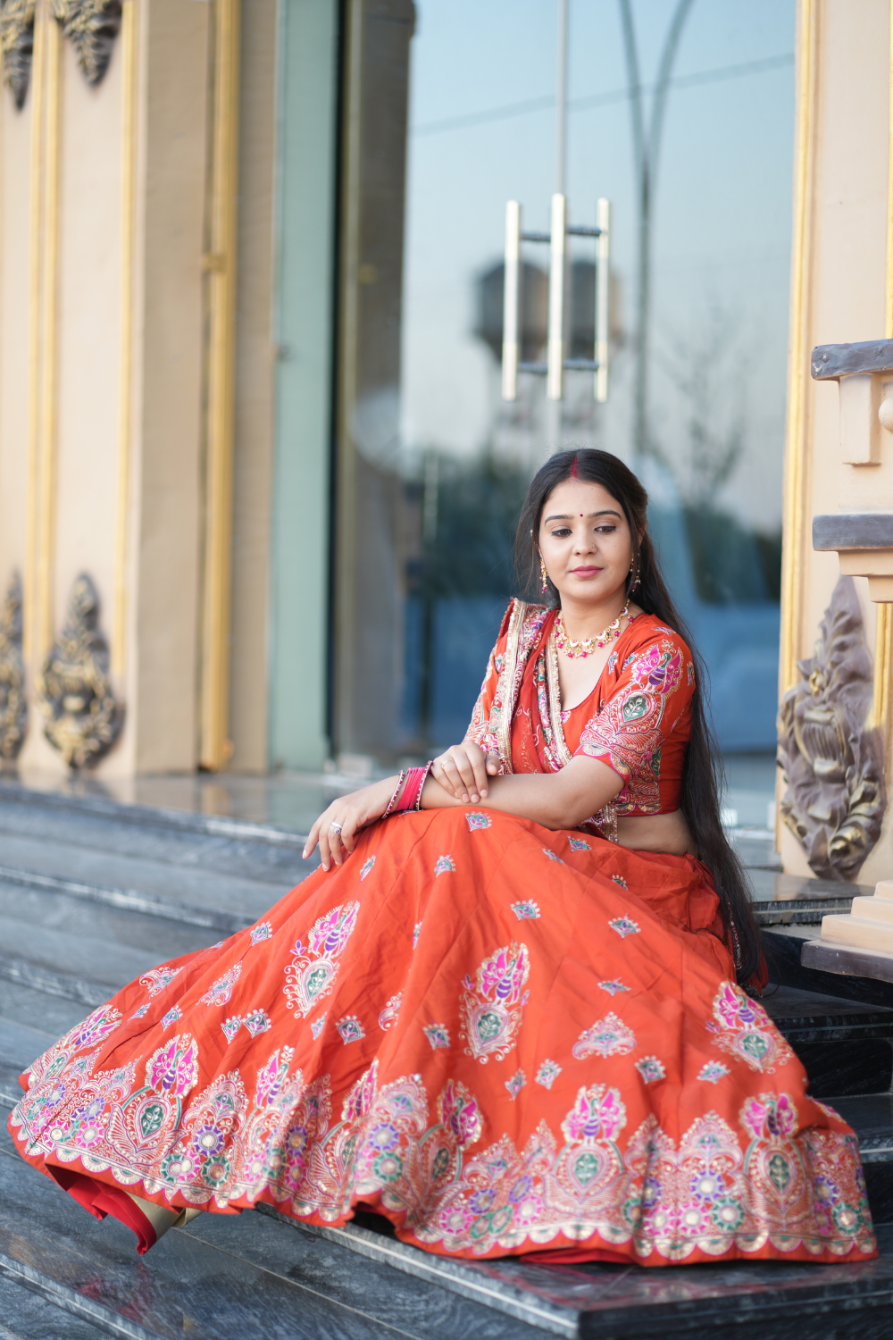 Rust Red Embroidered Traditional Lehenga Choli with Dupatta