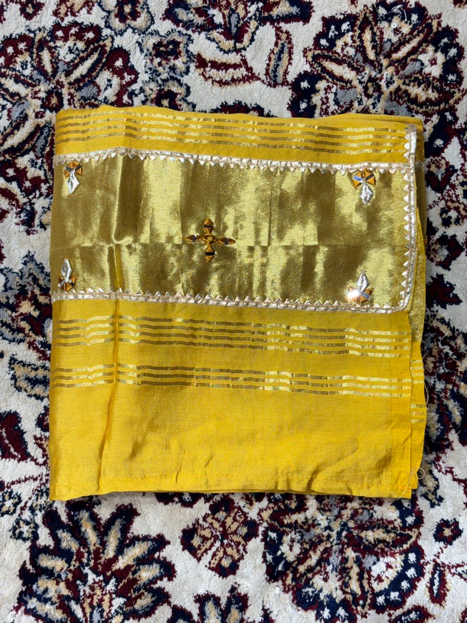 Mustard Yellow Silk Dupatta with Gota & Mirror Work| Festive & Wedding Wear