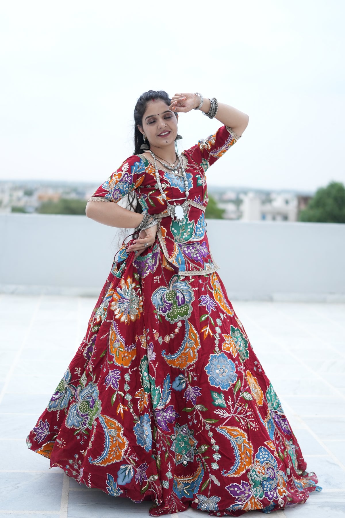 Red Jugni Lehenga with Floral Embroidery | Designer Wedding Wear