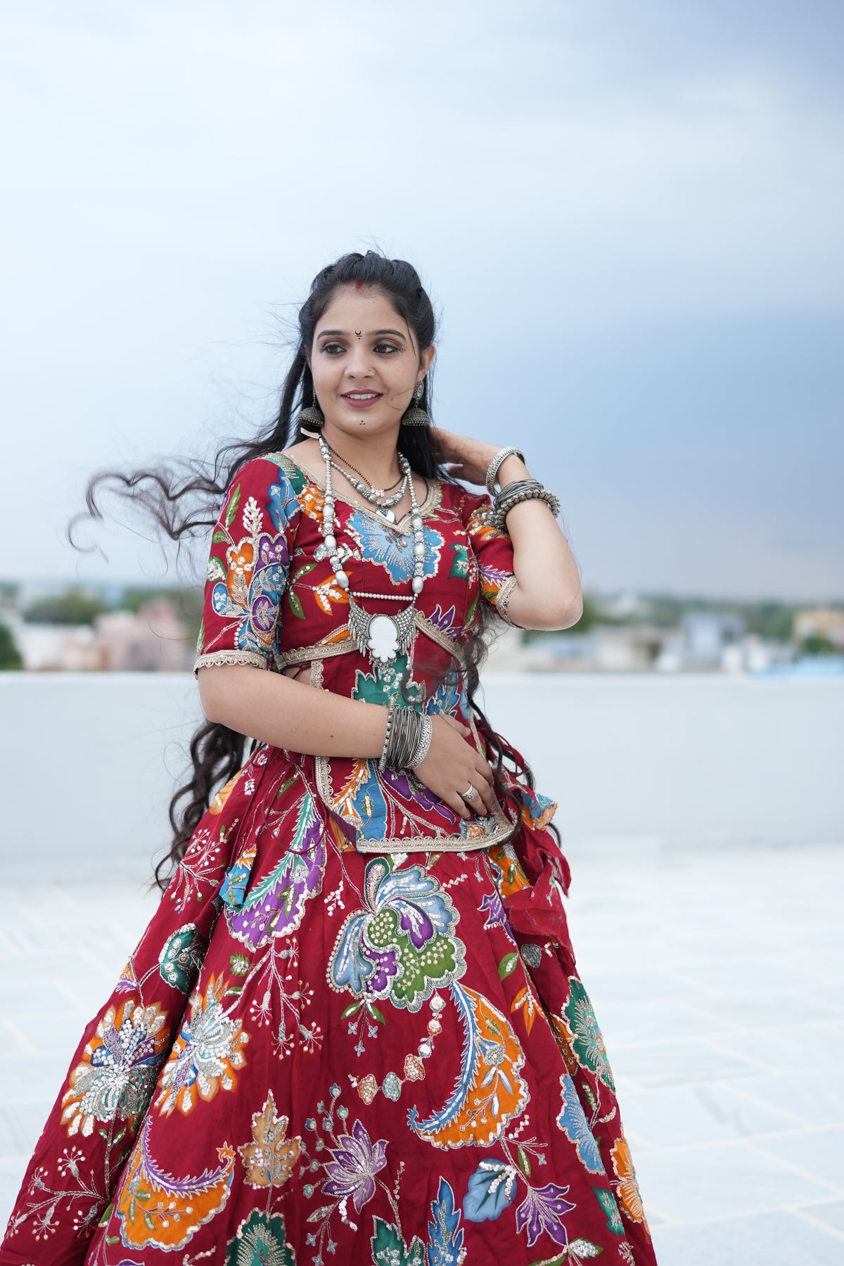 Red Jugni Lehenga with Floral Embroidery | Designer Wedding Wear