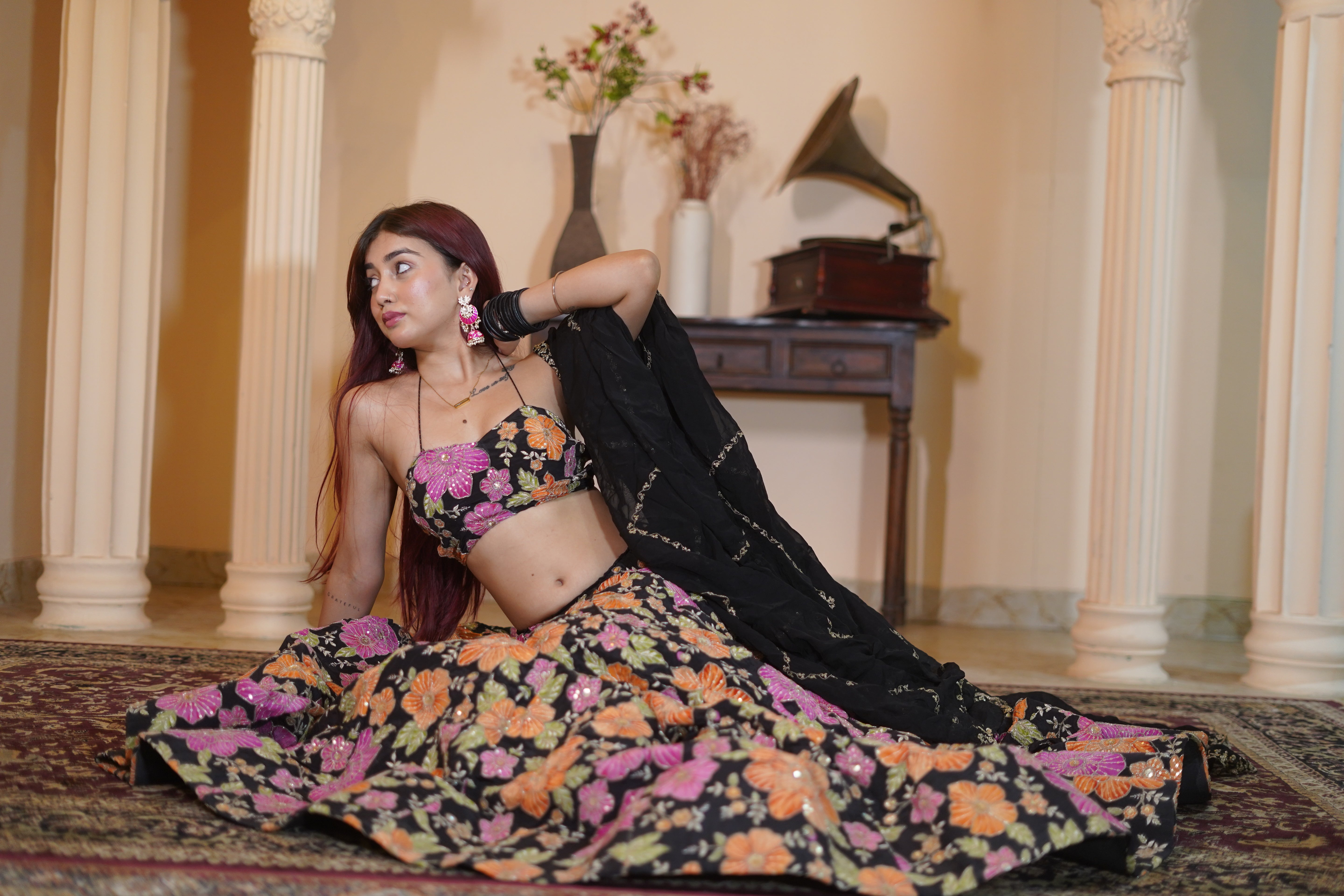 Heer Lehenga – Elegant Floral Black Designer Lehenga for Wedding & Festive Wear