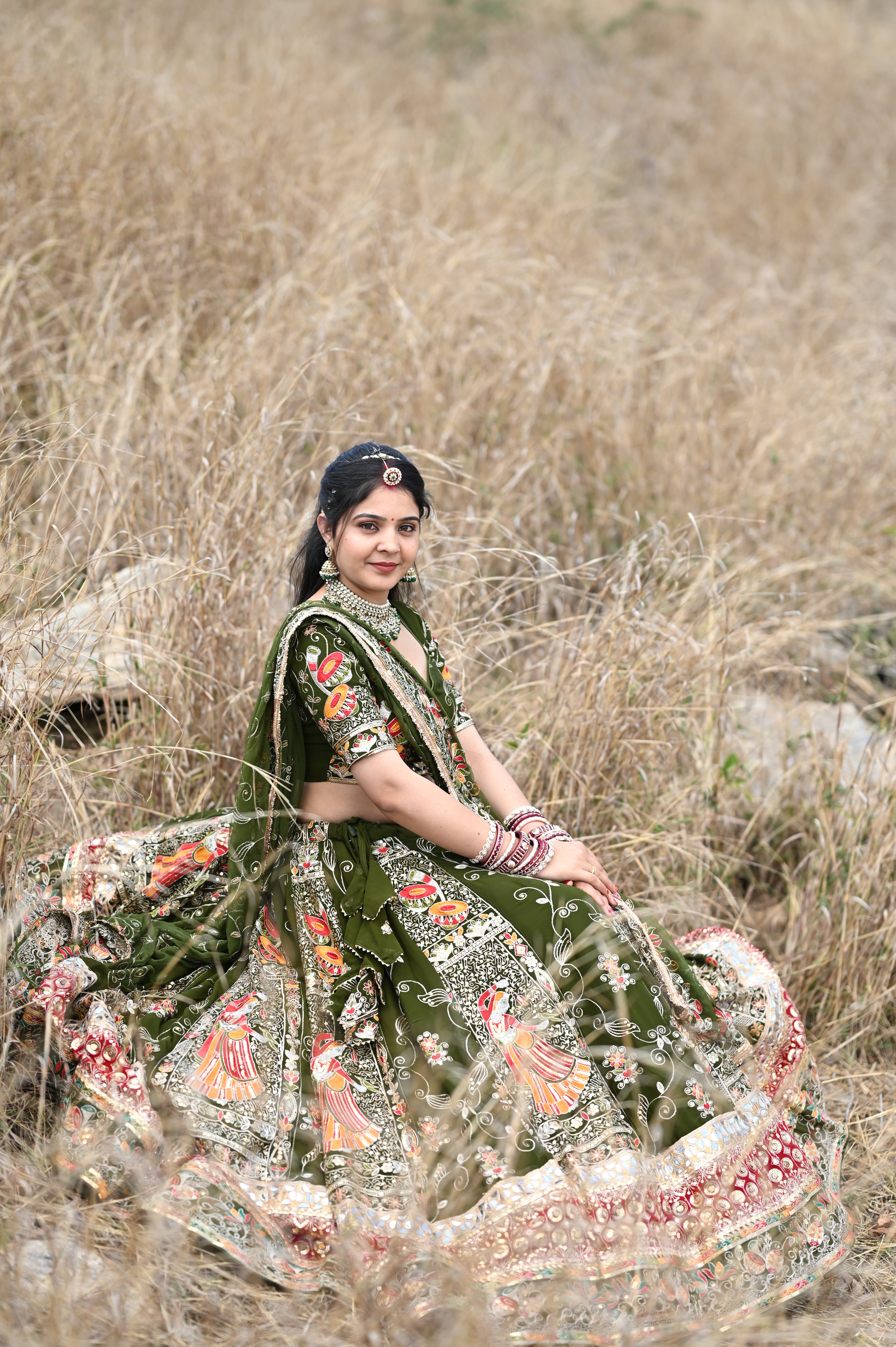 Bindani Green Designer Lehenga | Heavy Embroidery Wedding & Festive Wear