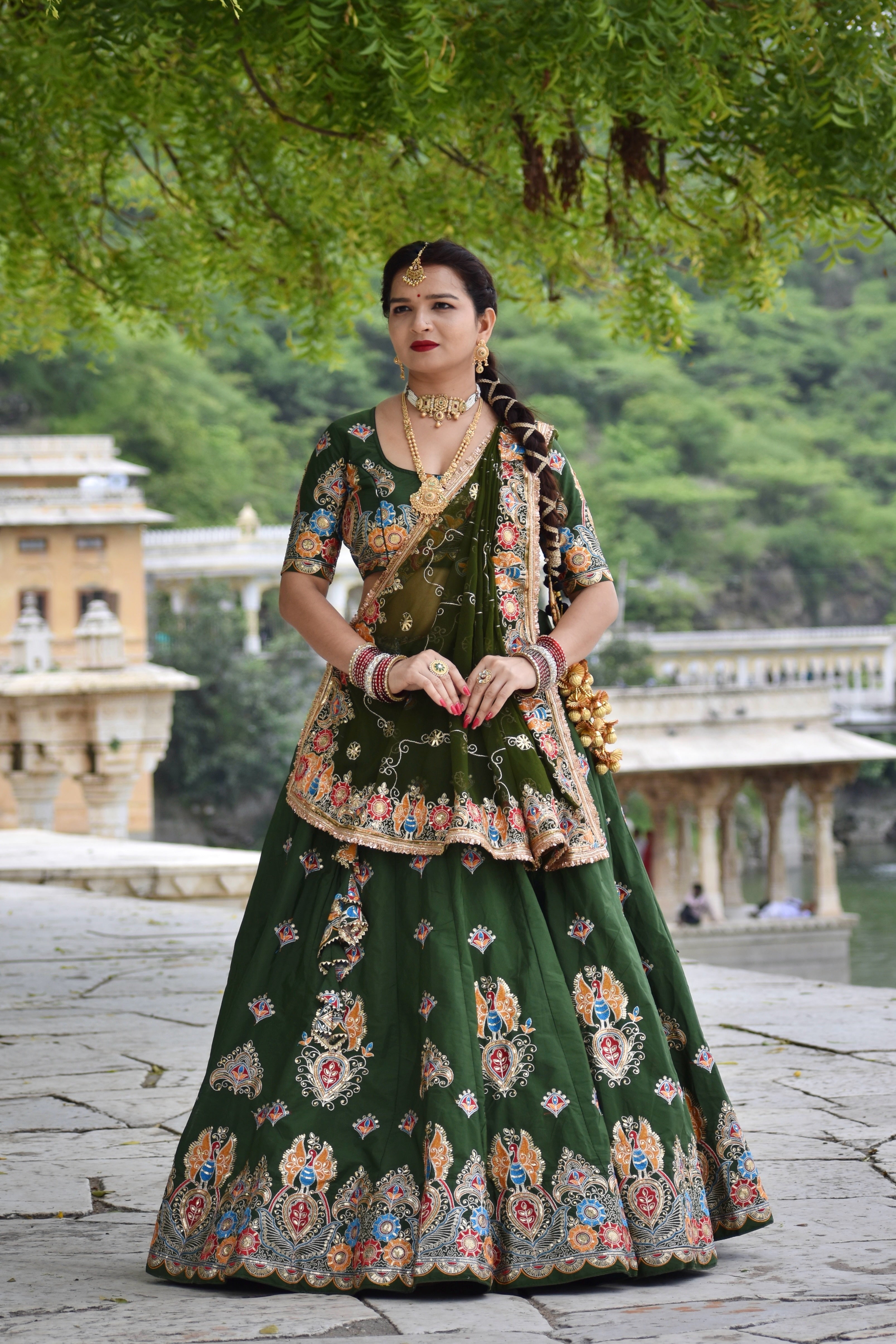 Designer Green Embroidered Lehenga with Dupatta | Wedding Wear