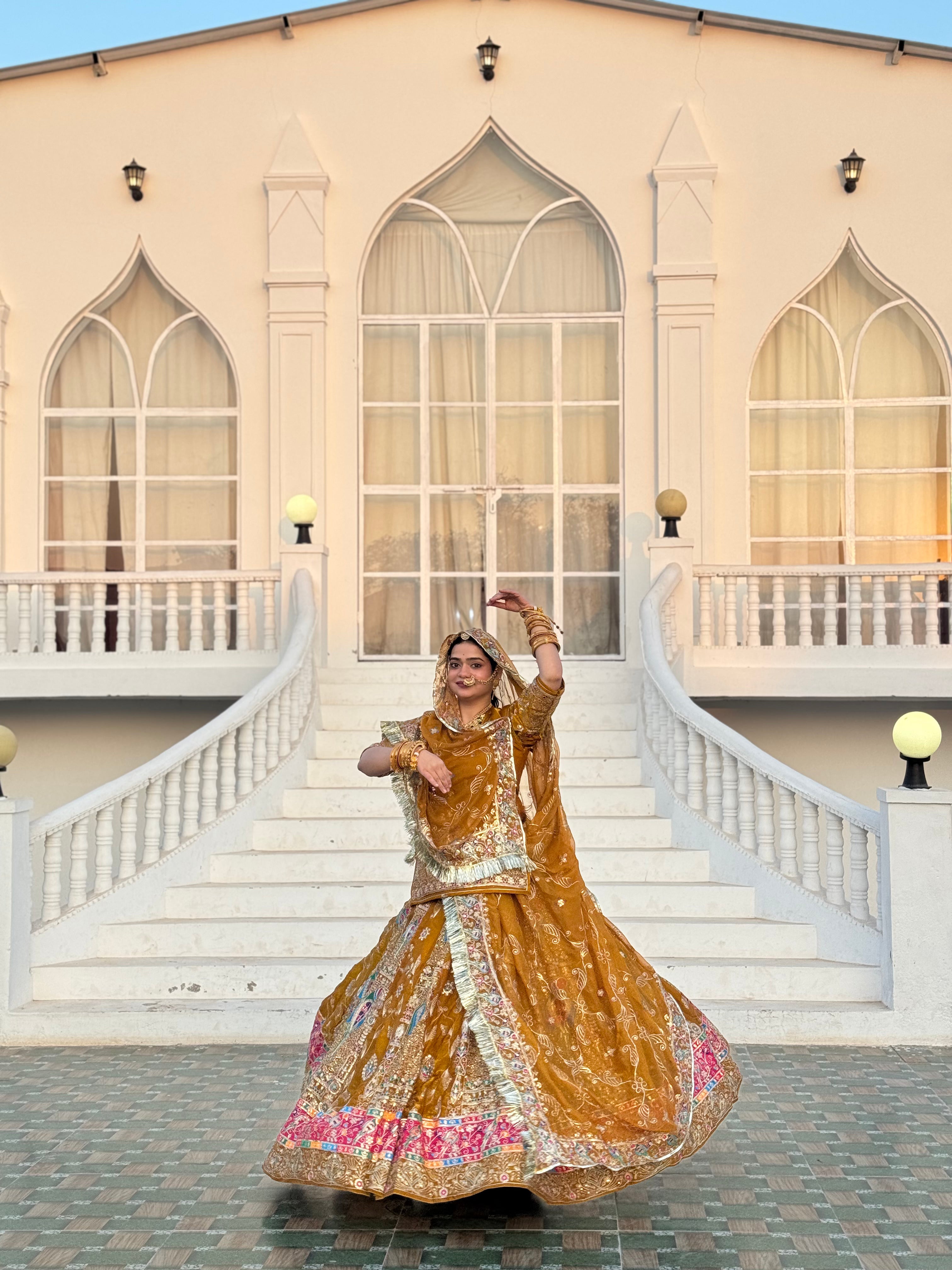 Gajkesri Lehenga Choli with Heavy Embroidery | Royal Wedding & Bridal Wear