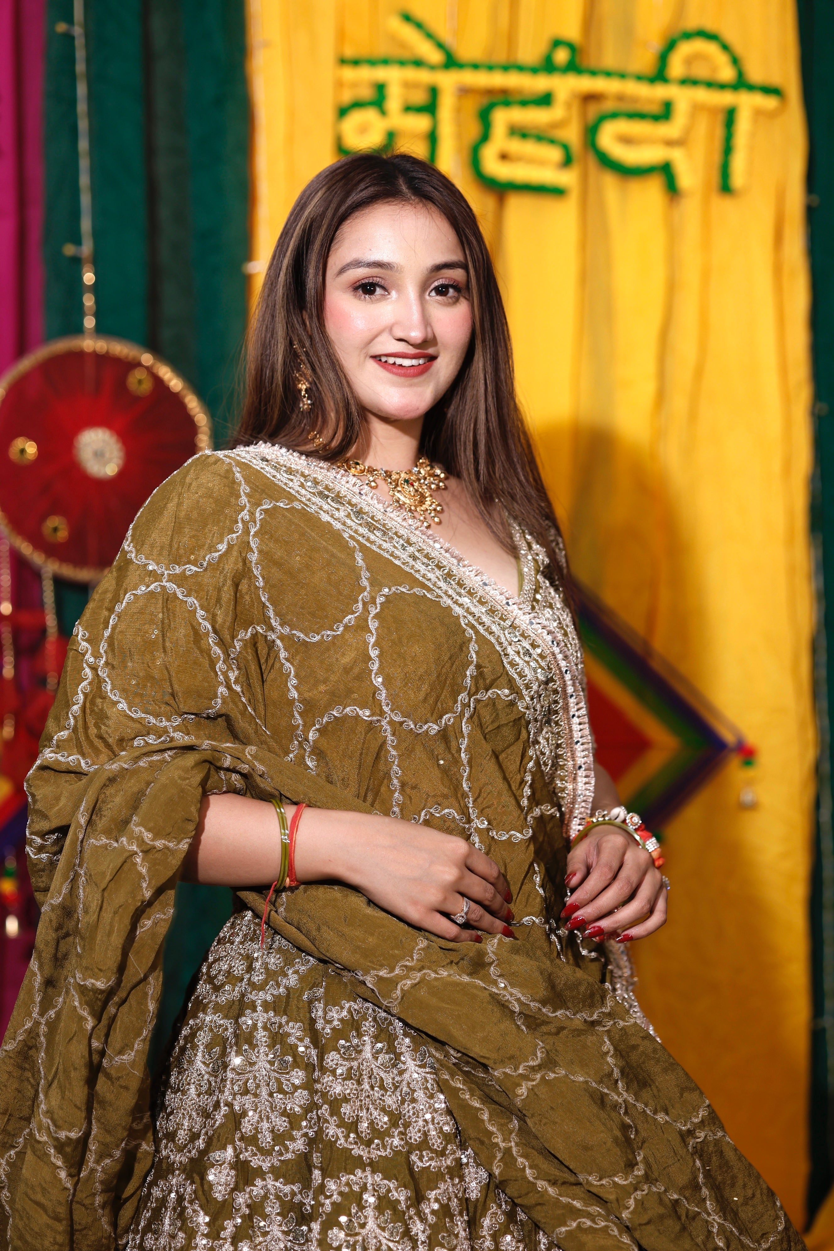 Olive Green Traditional Handwork Lehenga for Women | Radhika Boutique