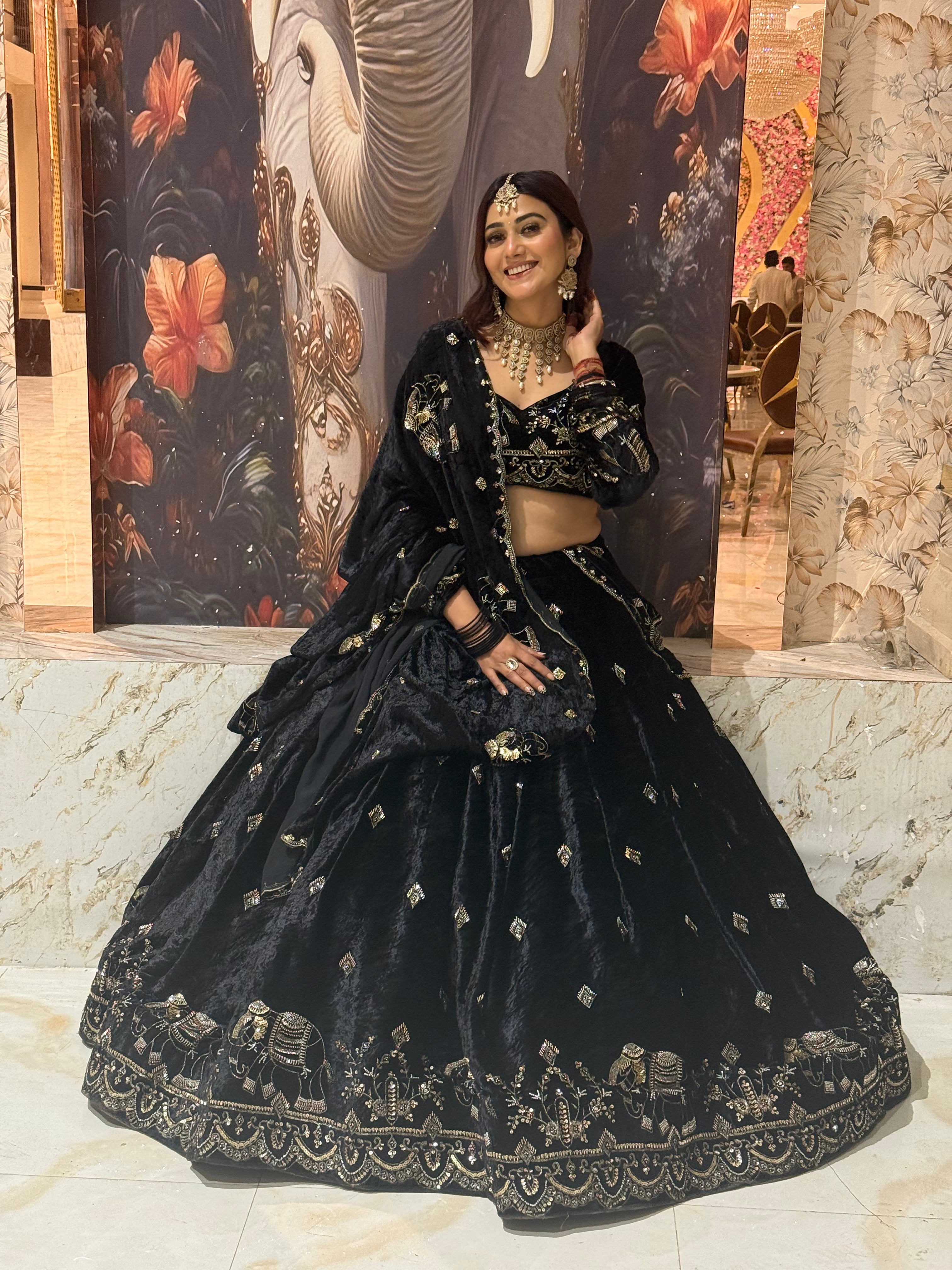 Saiyara Black Velvet Lehenga Set | Handwork Wedding & Party Wear