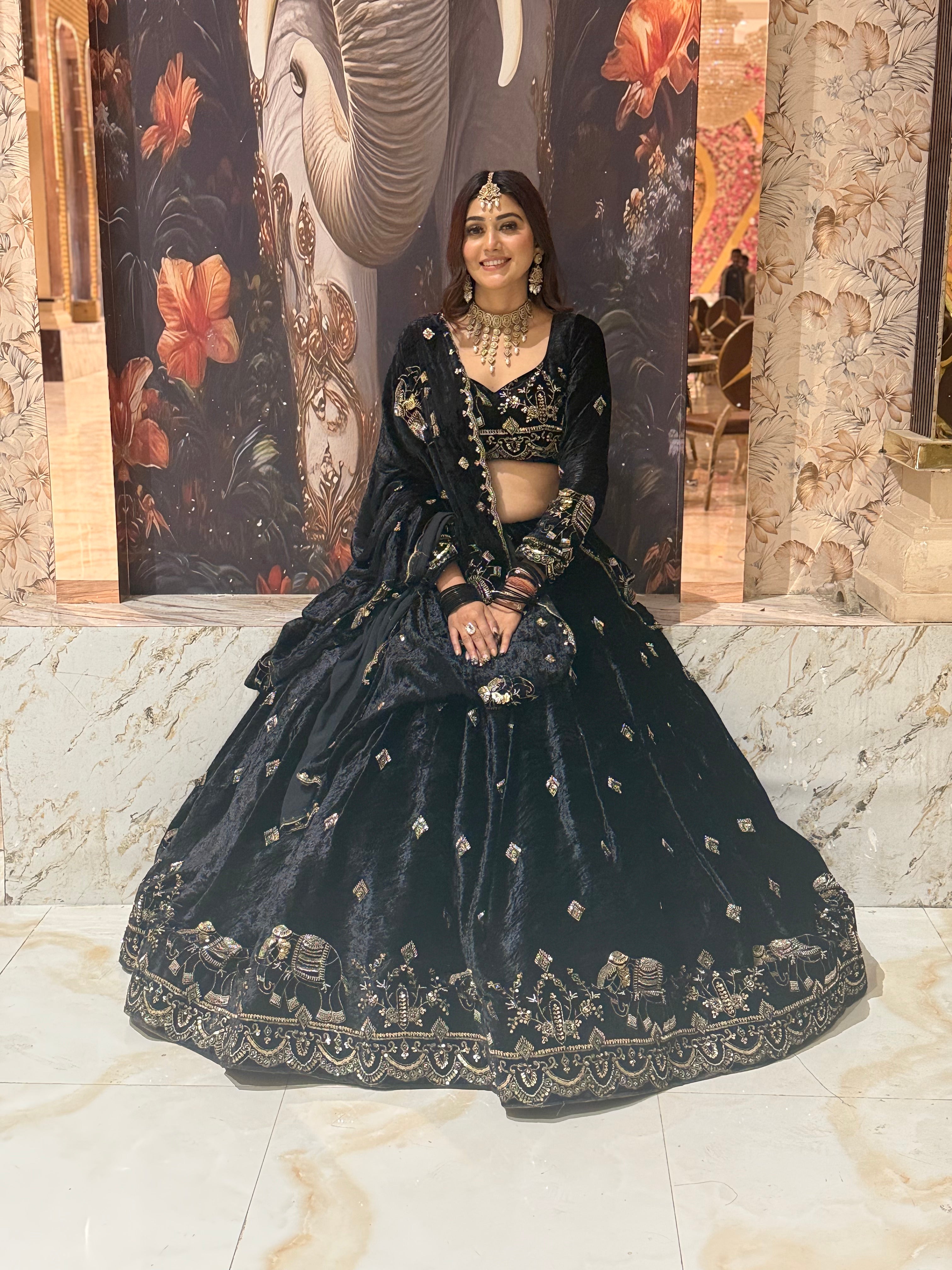Saiyara Black Velvet Lehenga Set | Handwork Wedding & Party Wear