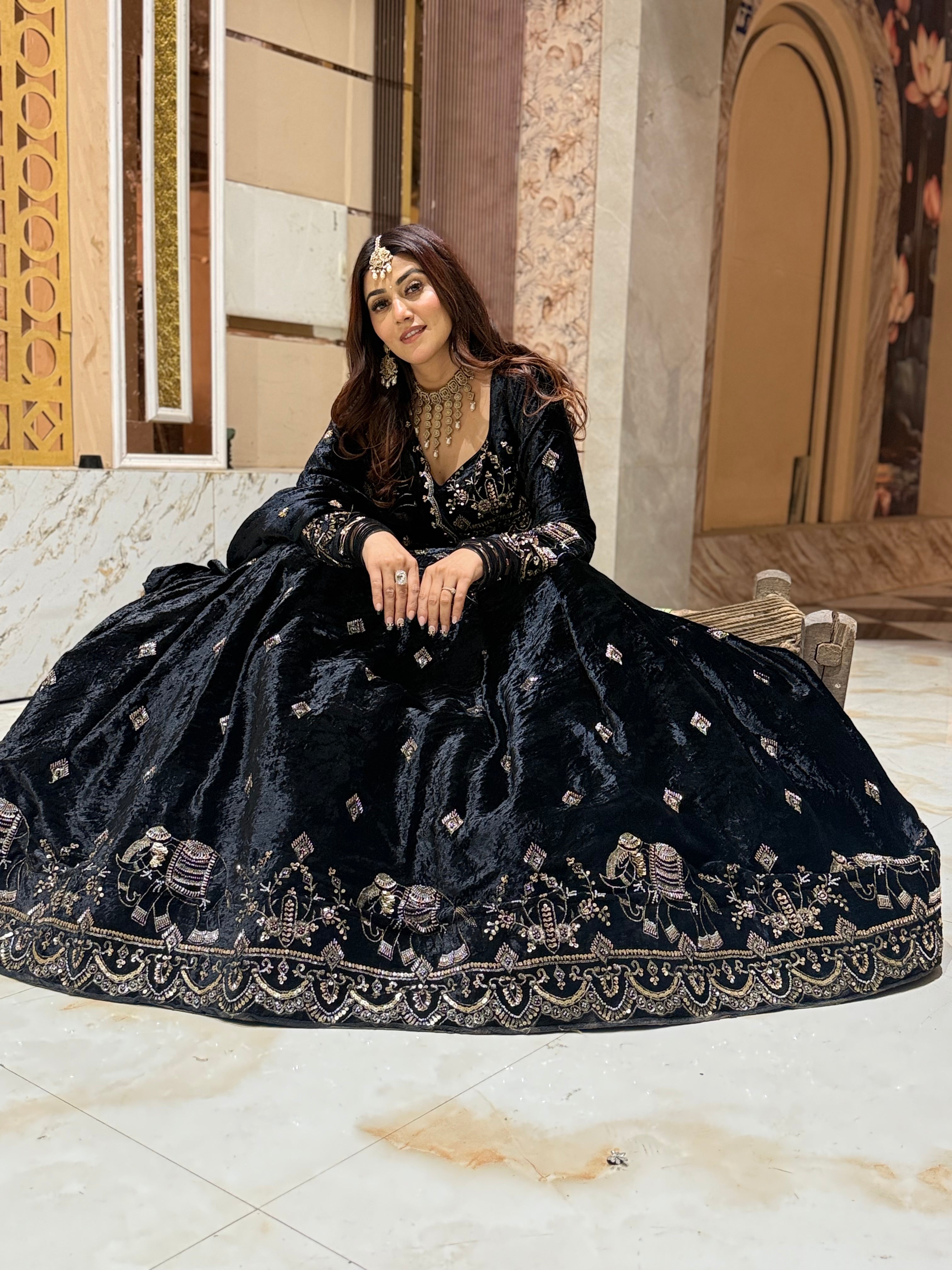 Saiyara Black Velvet Lehenga Set | Handwork Wedding & Party Wear