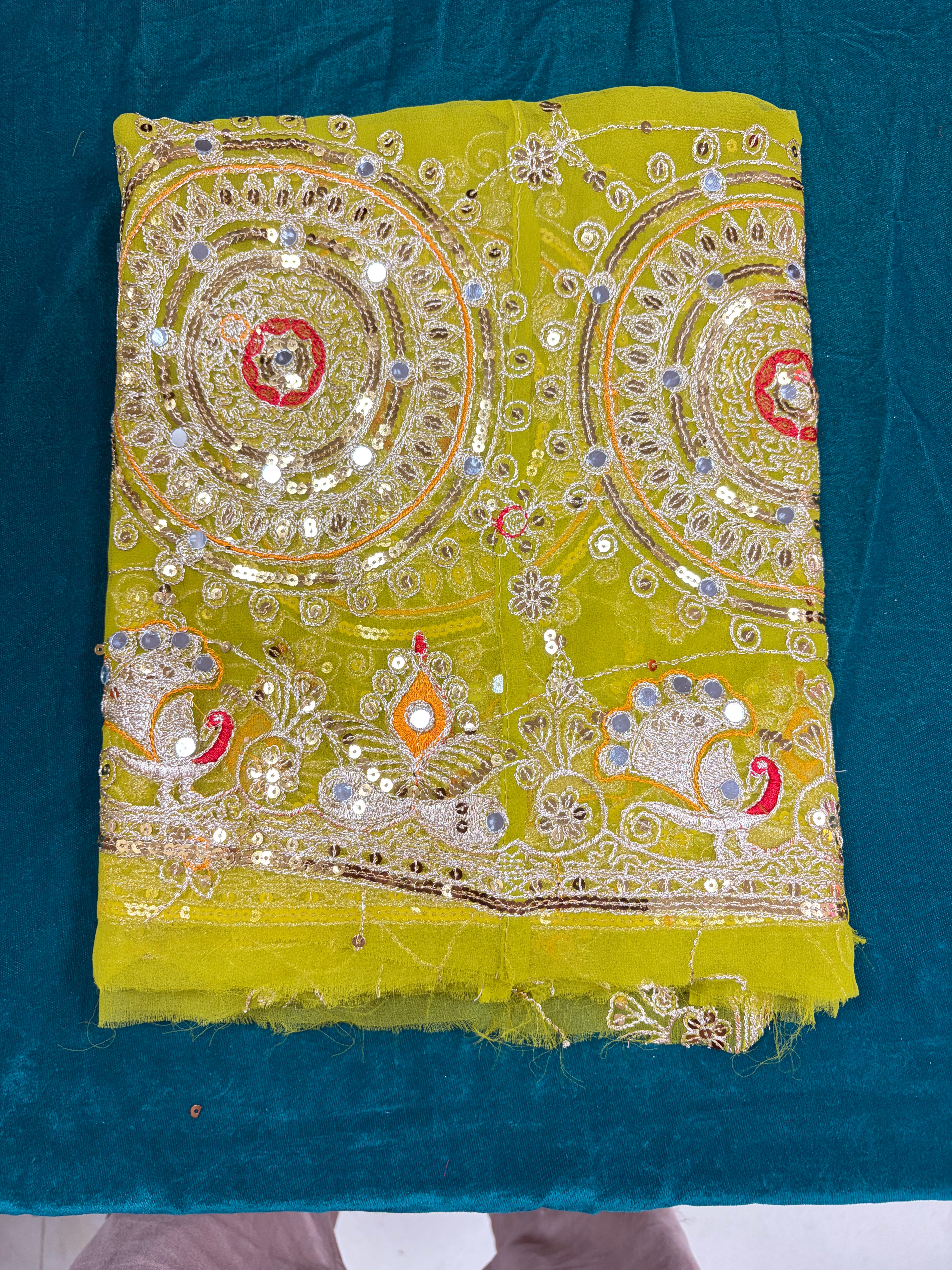 Lime Yellow Designer Odhani | Heavy Embroidery & Mirror Work Dupatta