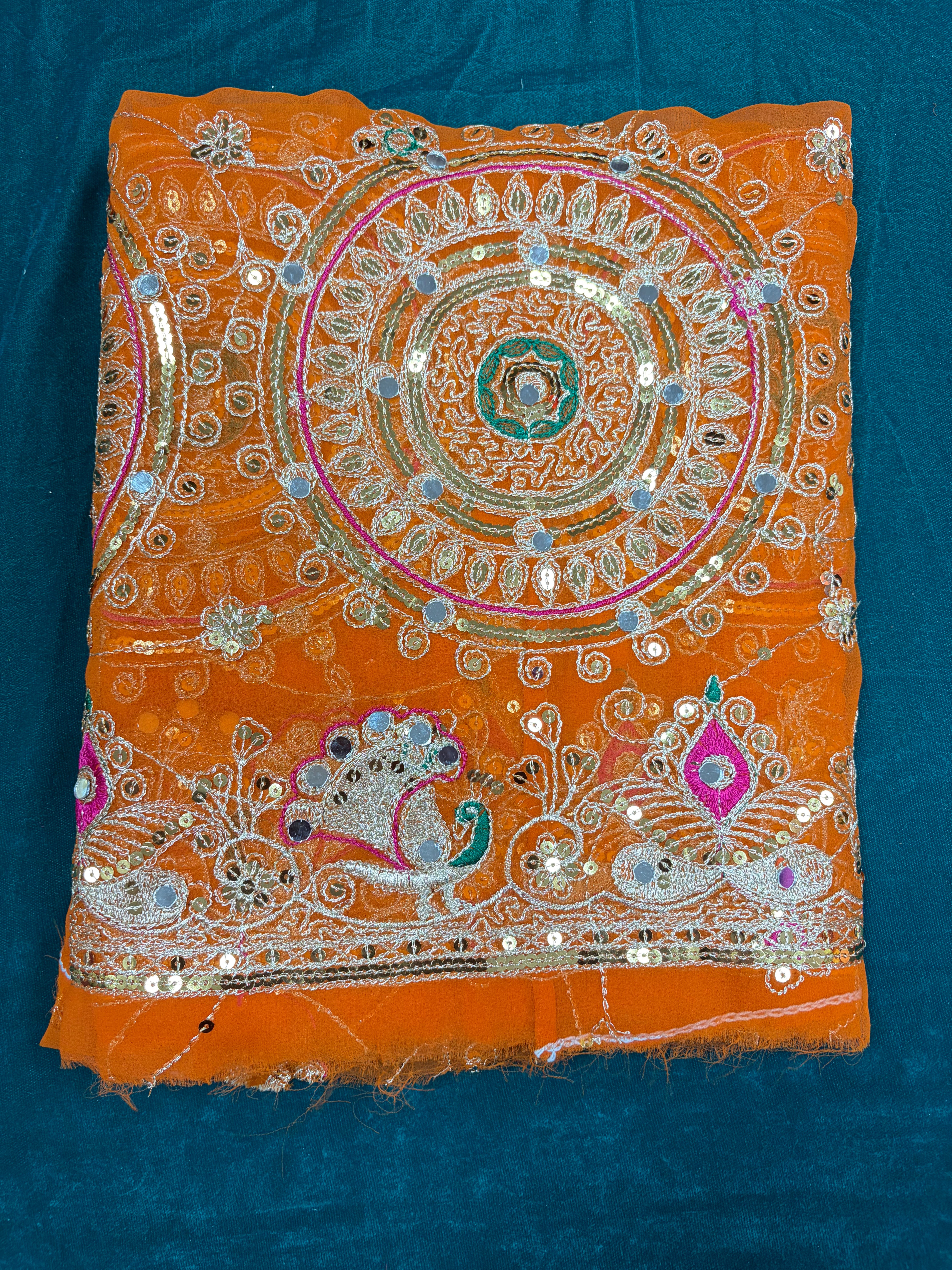 Orange Handwork Odhani | Designer Embroidered Traditional Dupatta for Festive Wear