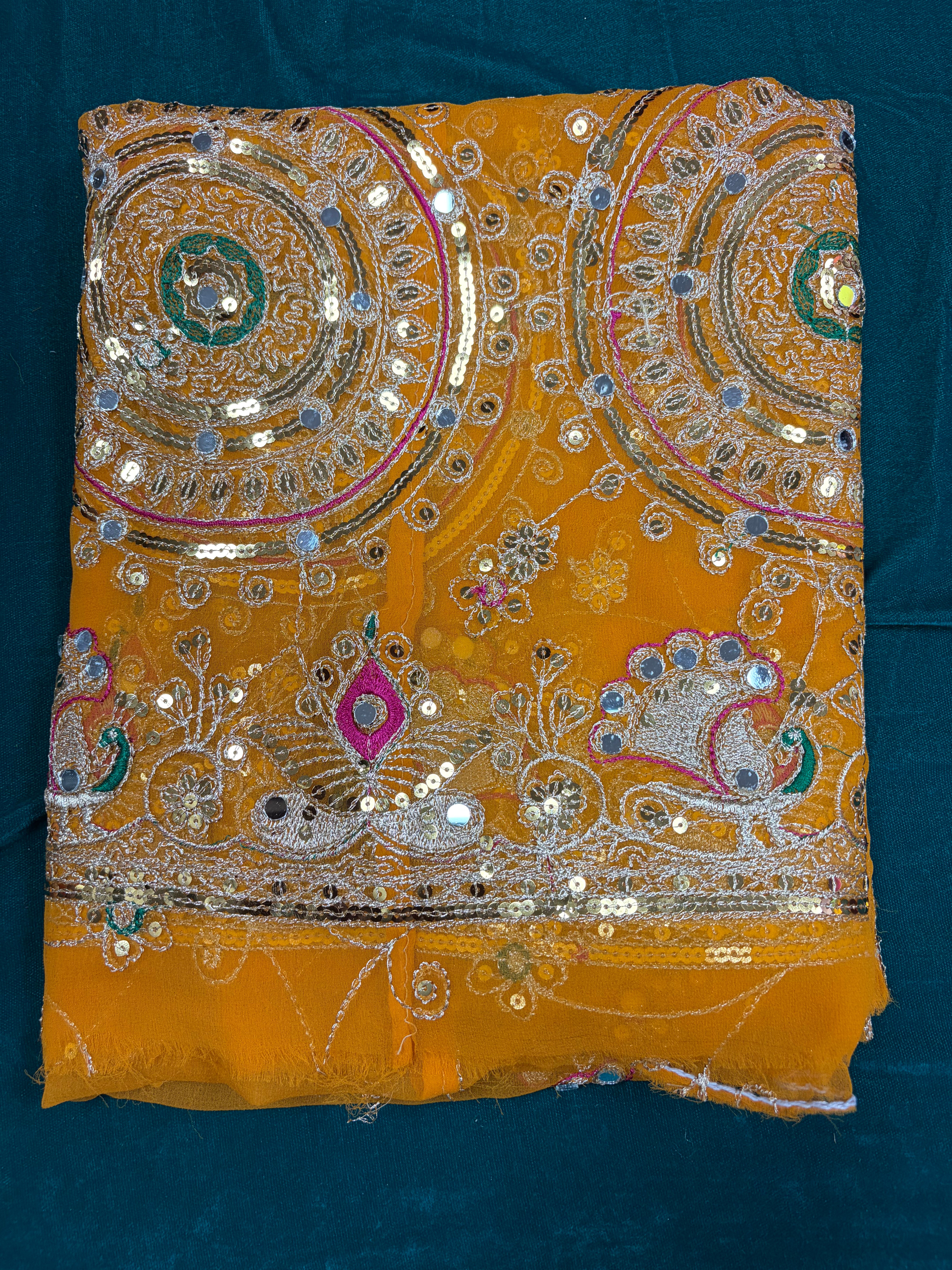 Mustard Yellow Handwork Odhani | Embroidered Mirror Work Traditional Dupatta