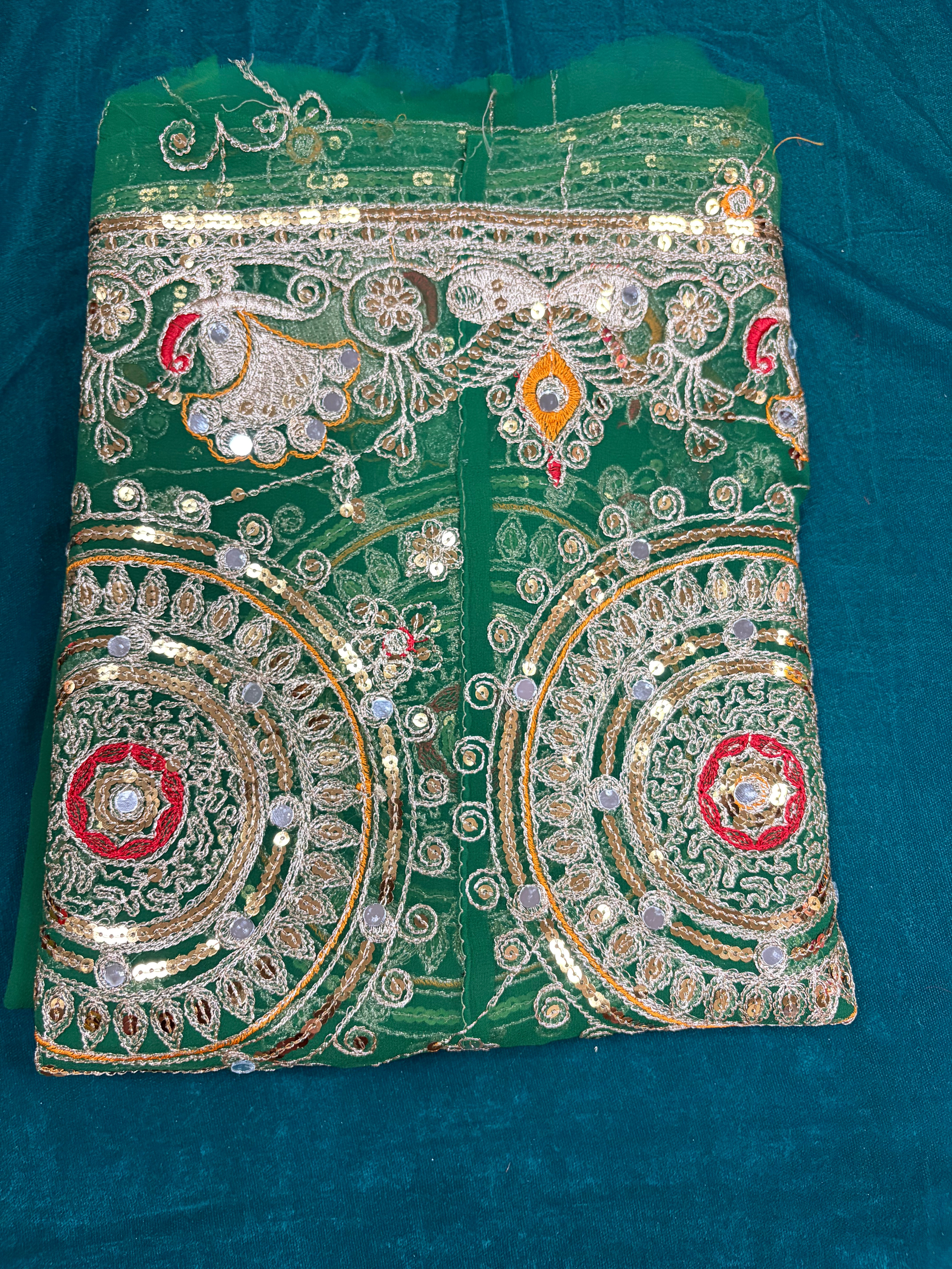 Emerald Green Jardozi Odhani with Mirror Work | Heavy Embroidered Dupatta