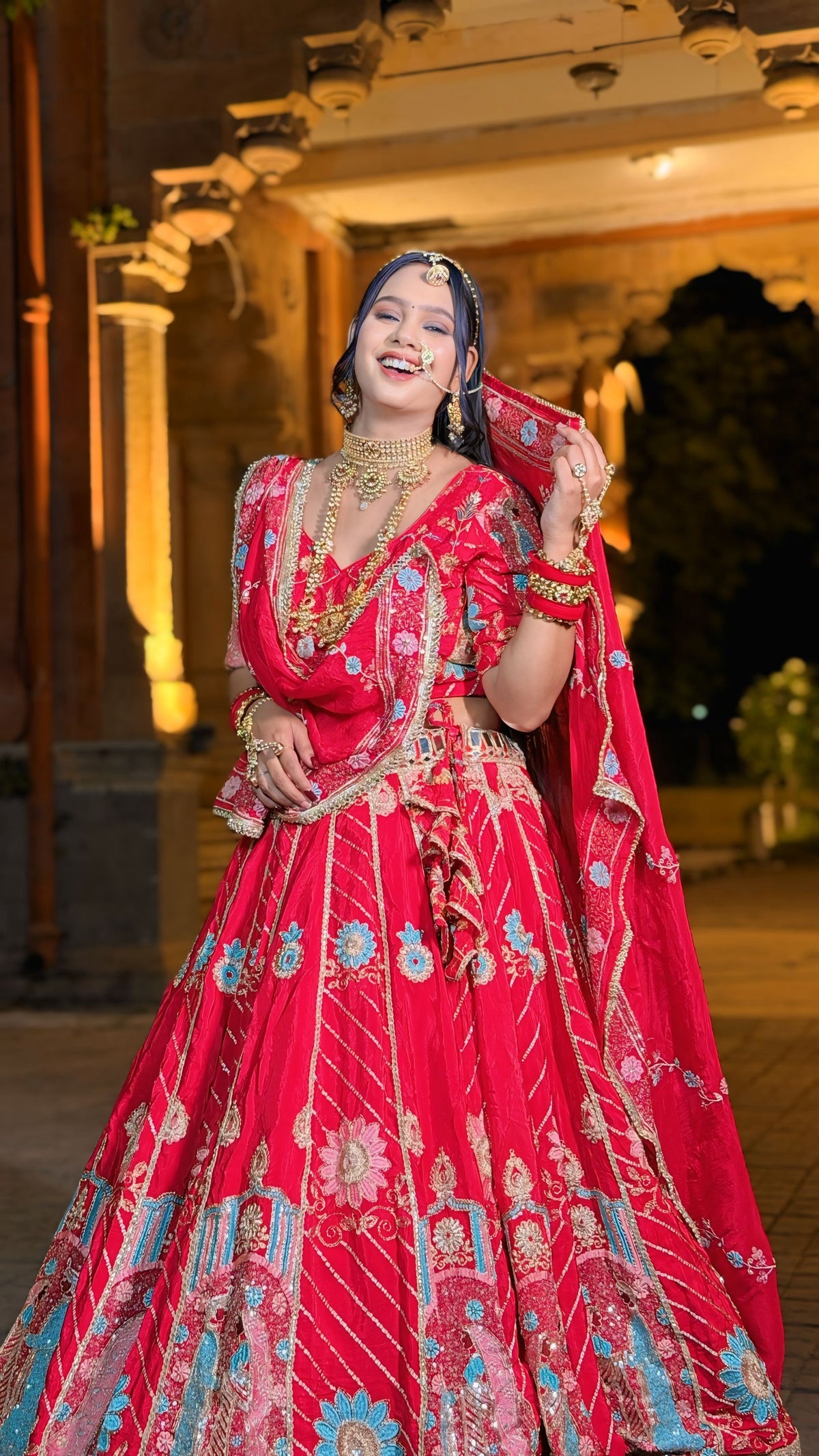 Rani Pink Glass Satin Crepe Jodi Lehenga | Radhika Boutique