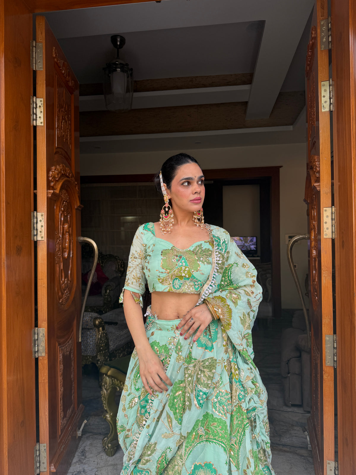 Mint Green Jugni Lehenga with Embroidery | Radhika Boutique