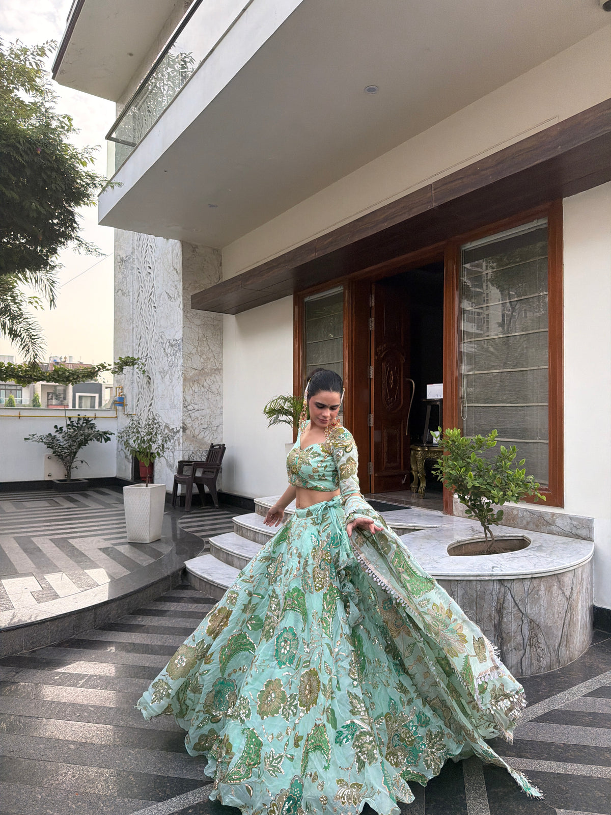 Mint Green Jugni Lehenga with Embroidery | Radhika Boutique