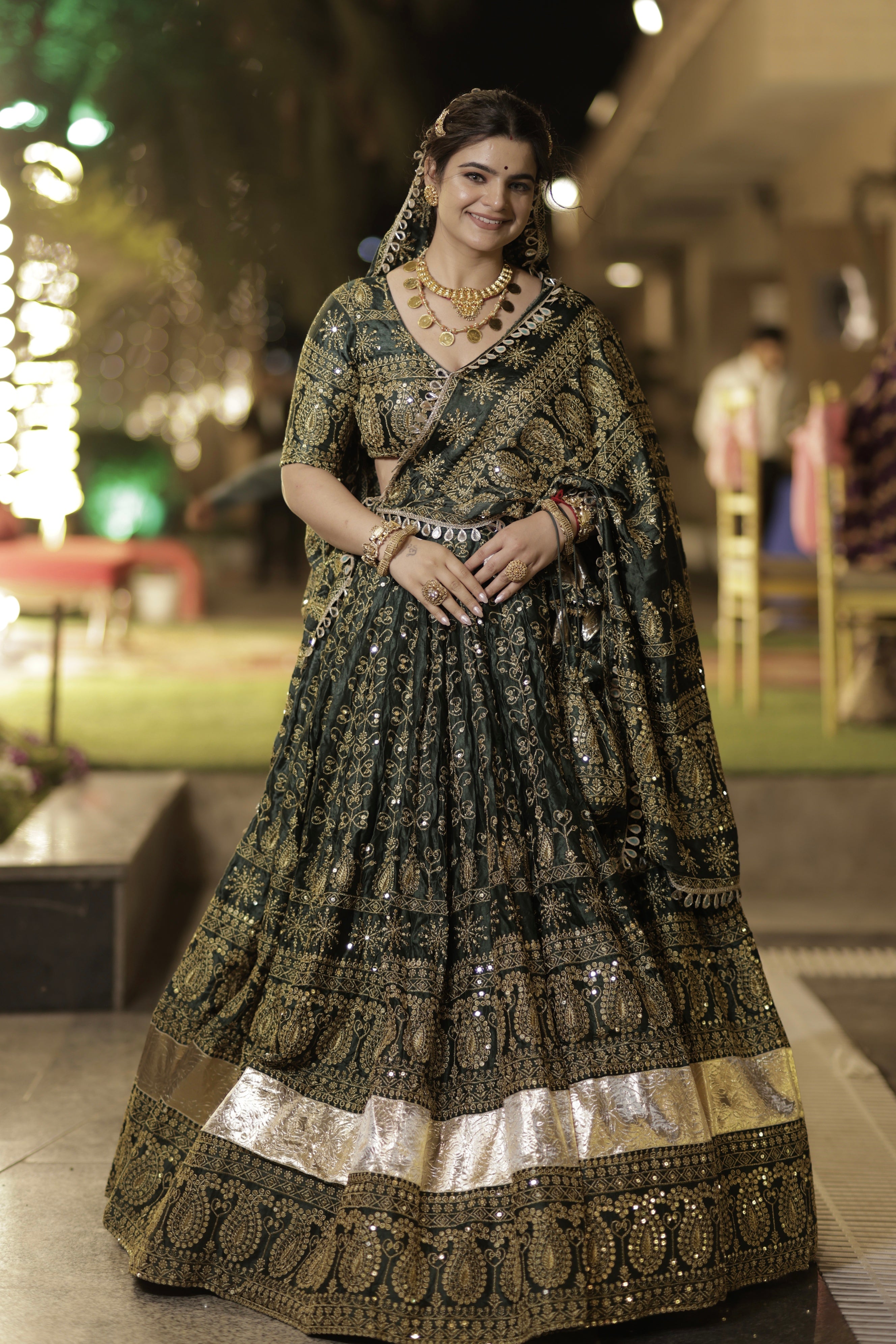 Bairen Lehenga – Dark Green Heavy Embroidered Designer Wedding Wear