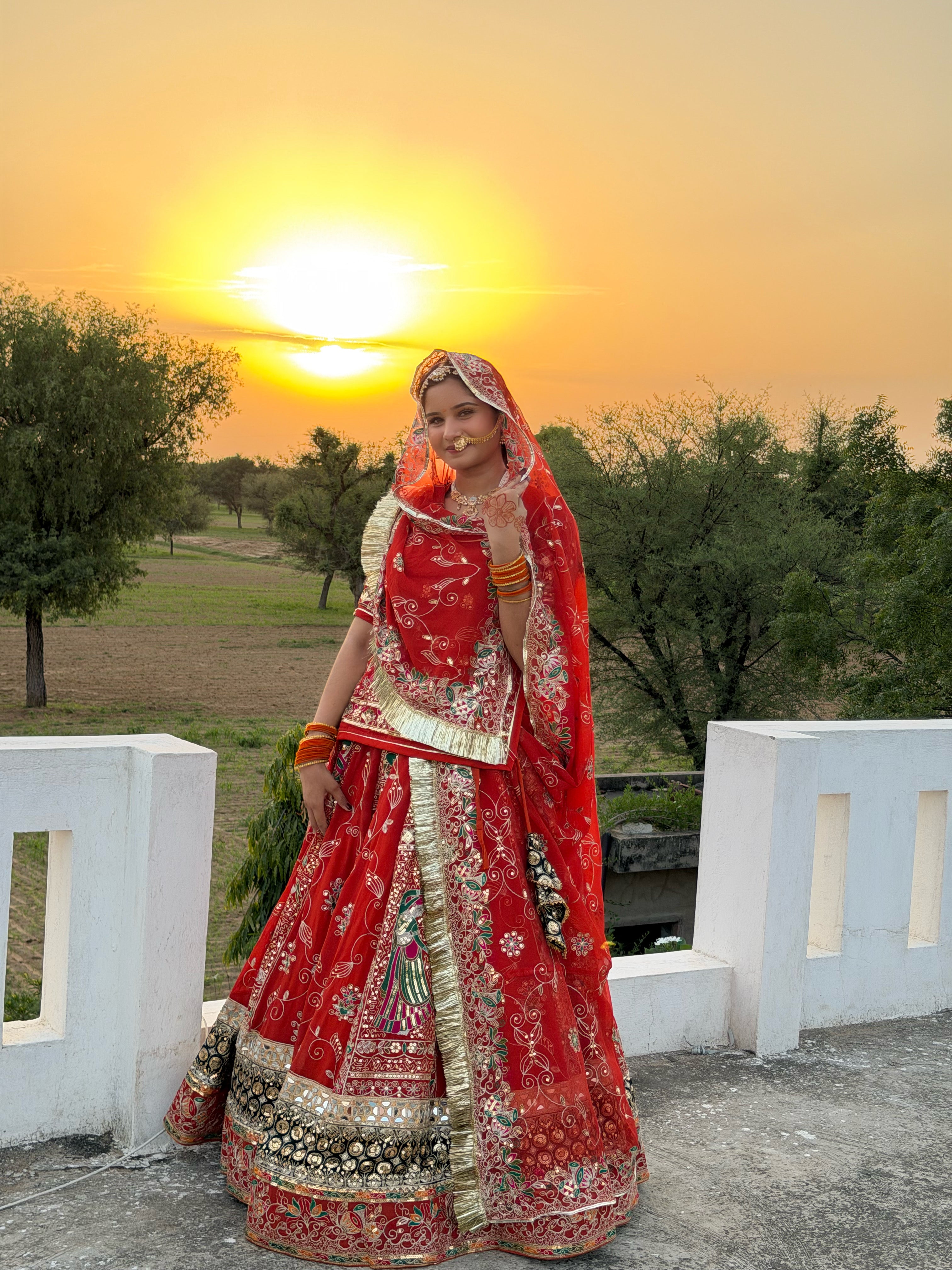 Traditional Red Bandhani Bridal Lehenga for Women | Handcrafted Rajasthani Wedding Lehenga