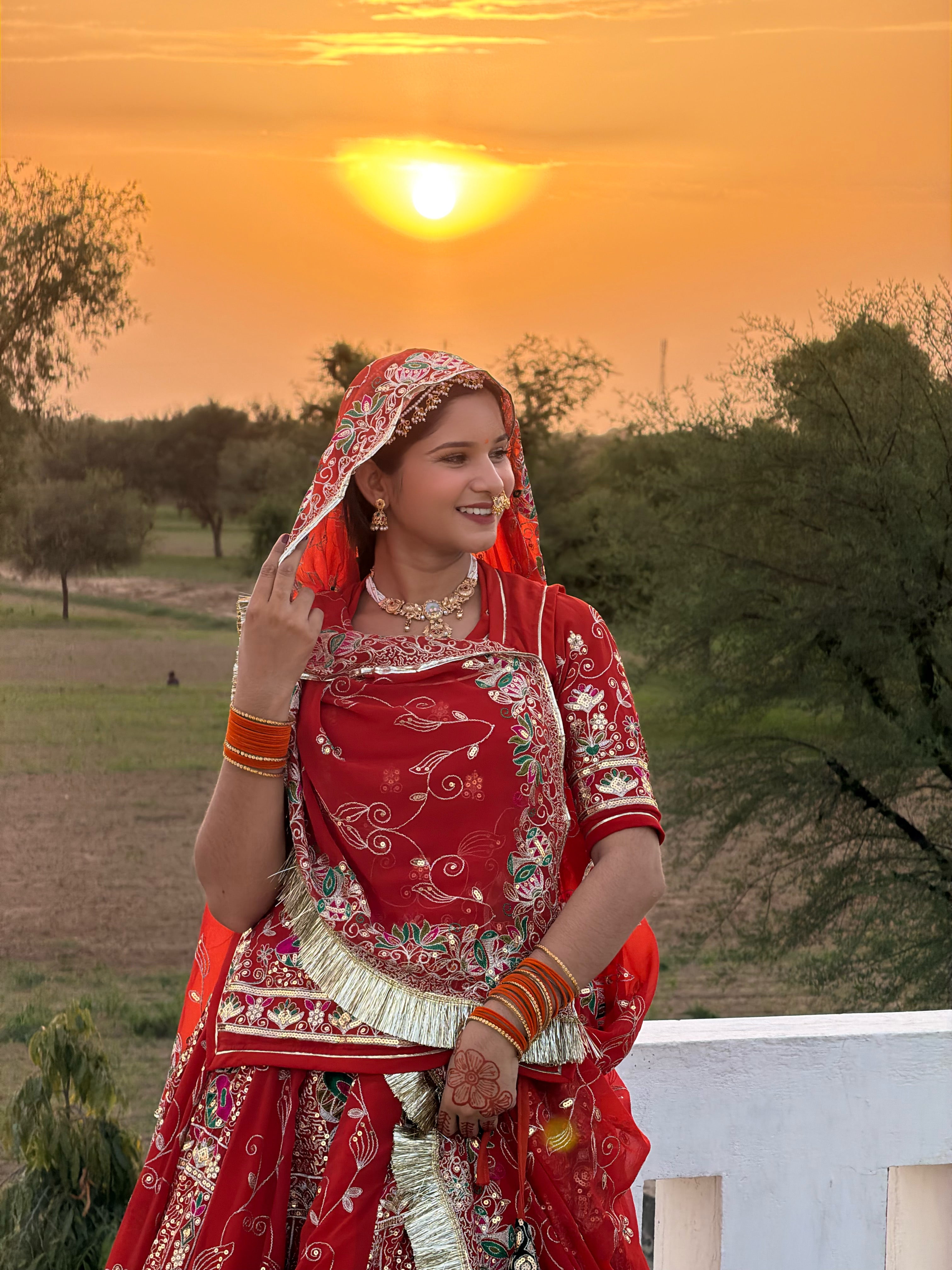 Traditional Red Bandhani Bridal Lehenga for Women | Handcrafted Rajasthani Wedding Lehenga