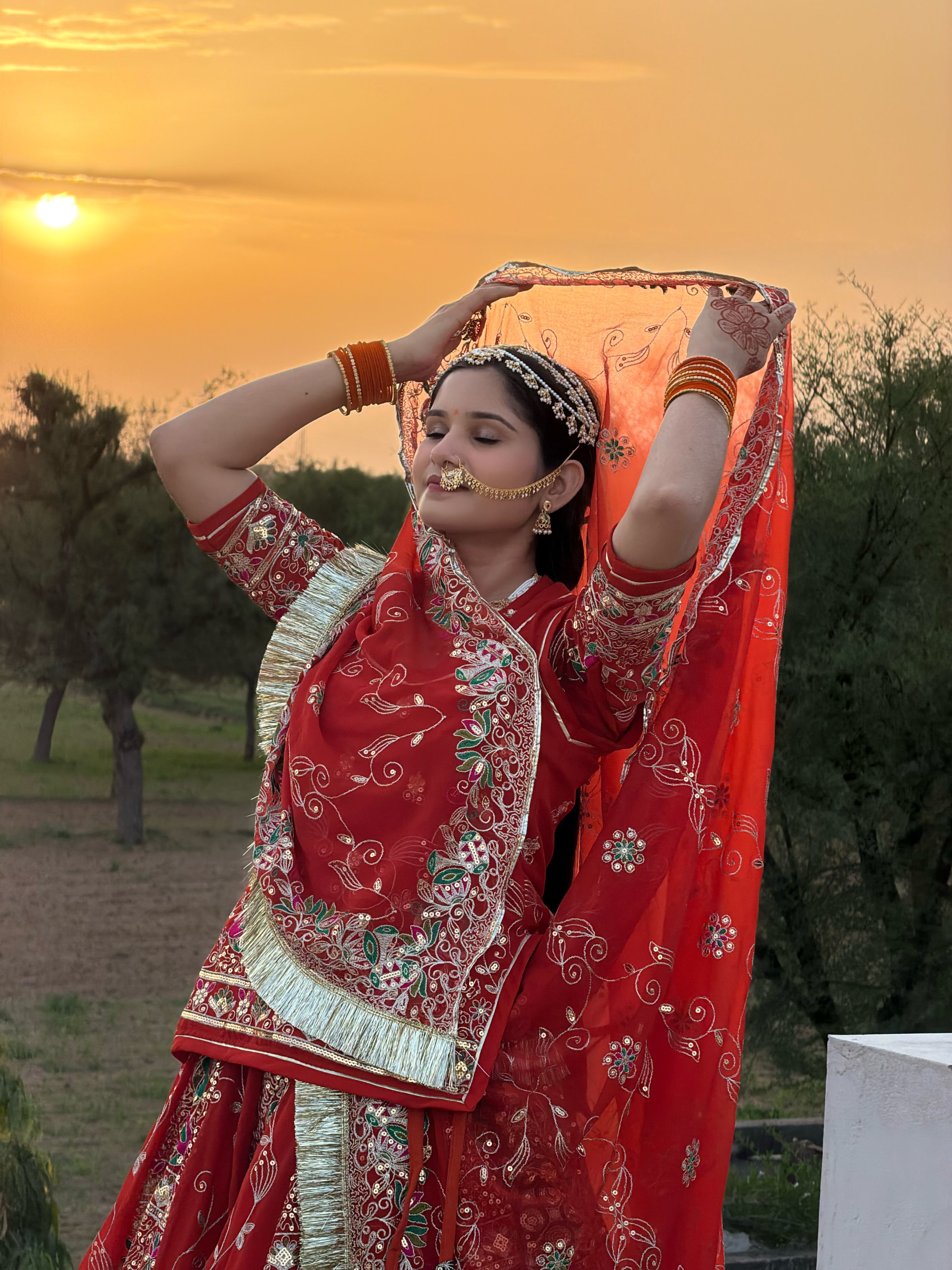 Traditional Red Bandhani Bridal Lehenga for Women | Handcrafted Rajasthani Wedding Lehenga
