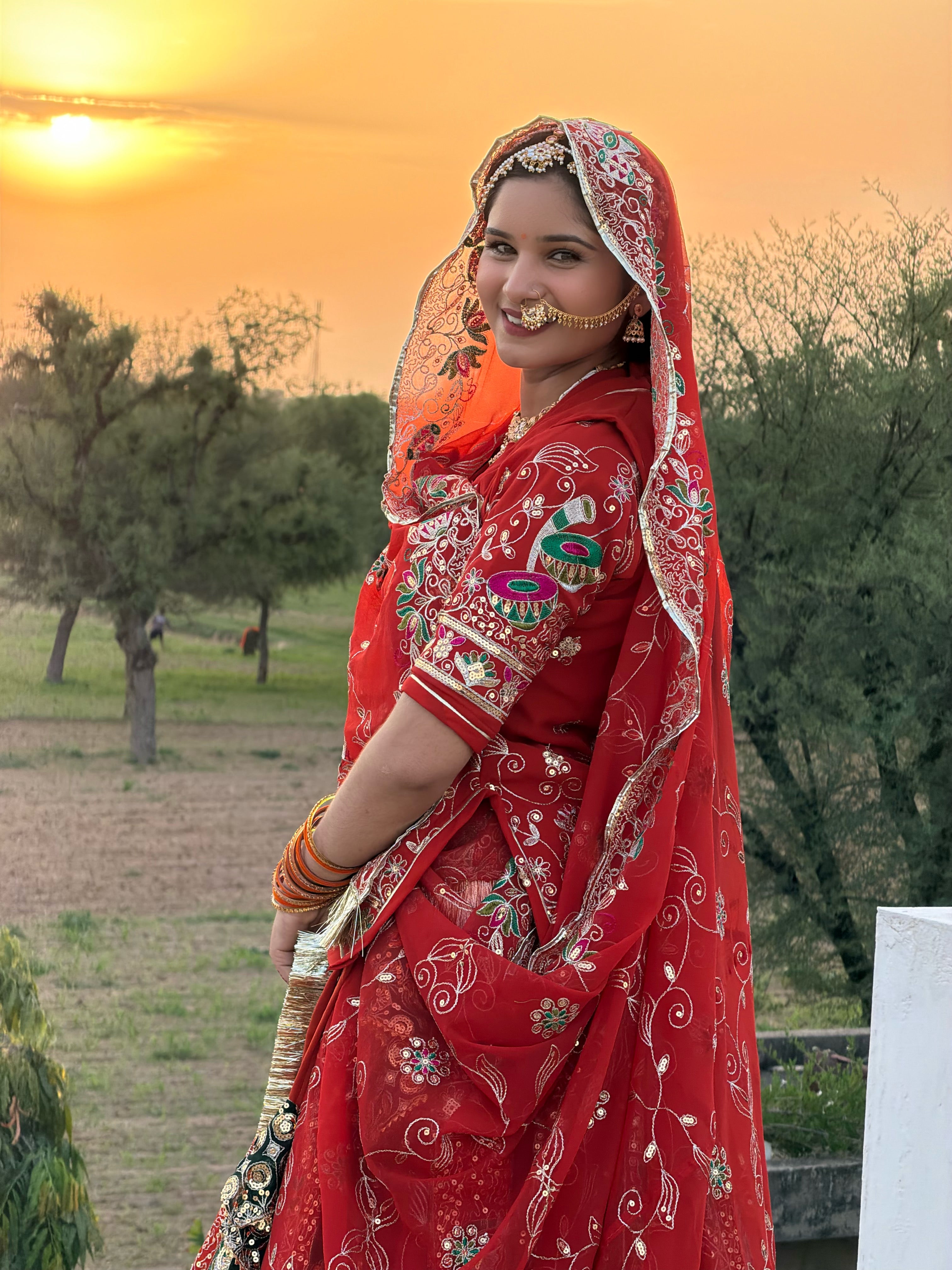 Traditional Red Bandhani Bridal Lehenga for Women | Handcrafted Rajasthani Wedding Lehenga