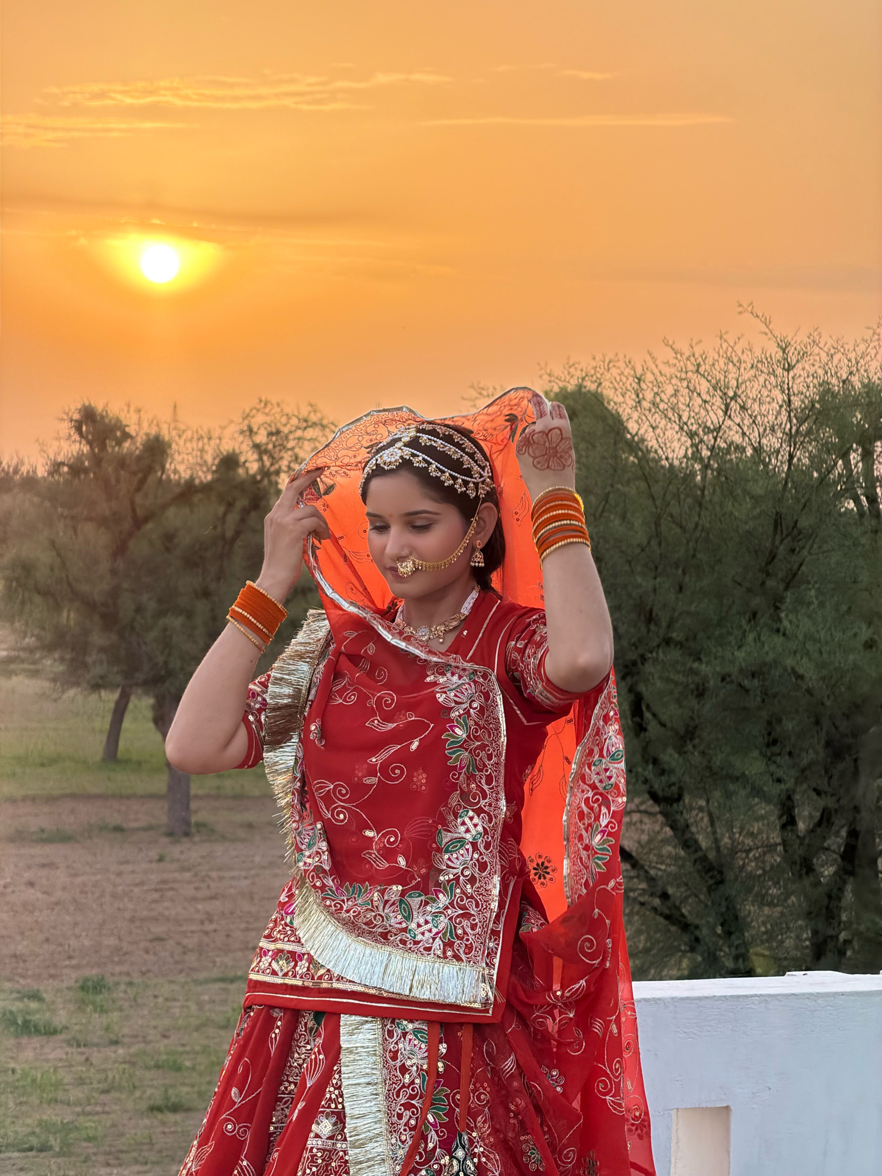 Traditional Red Bandhani Bridal Lehenga for Women | Handcrafted Rajasthani Wedding Lehenga